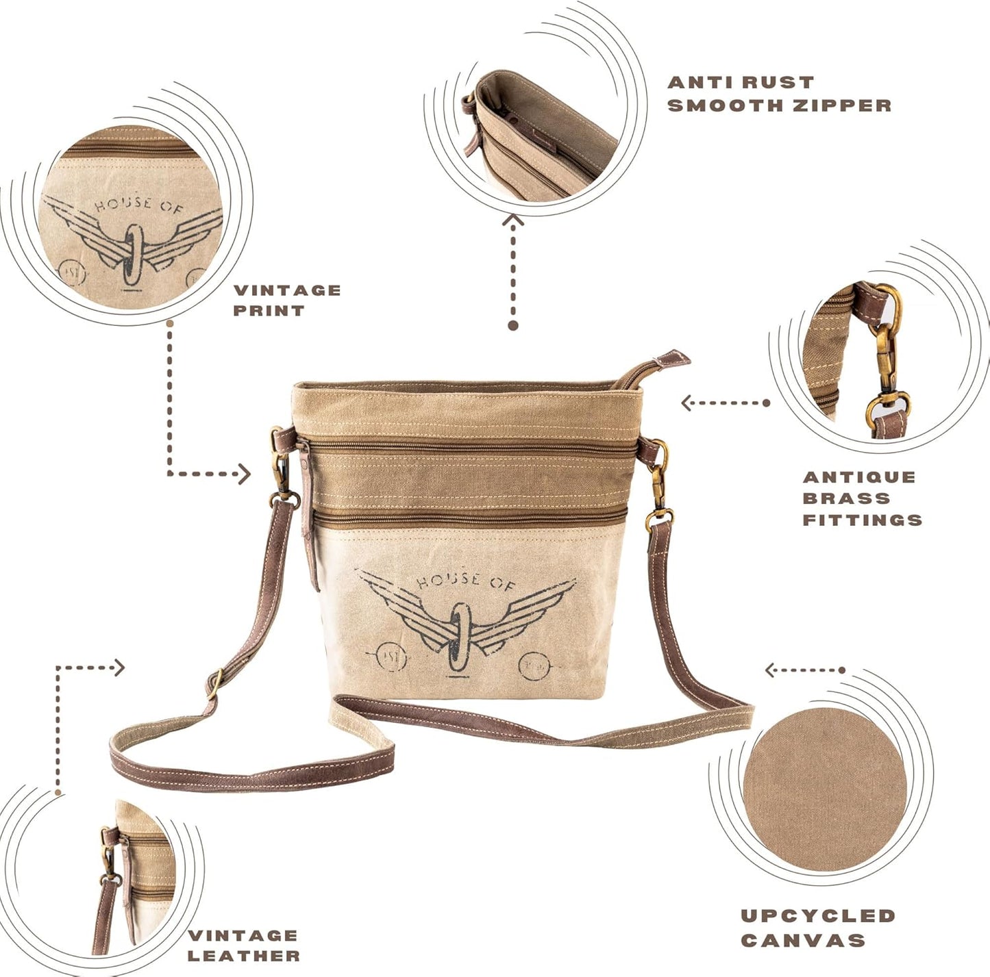 3B SHOUZO Messenger and Shoulder Bag - Upcycled Vintage Canvas & Leather
