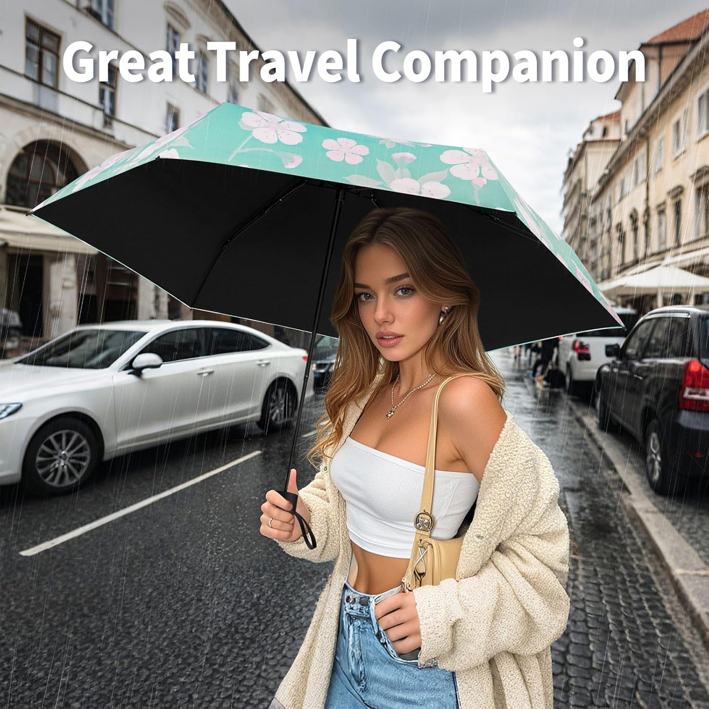 Yoobure Small Mini Umbrella with Case Light Compact Design Perfect for Travel Lightweight Portable Parasol Outdoor Sun&Rain Umbrellas