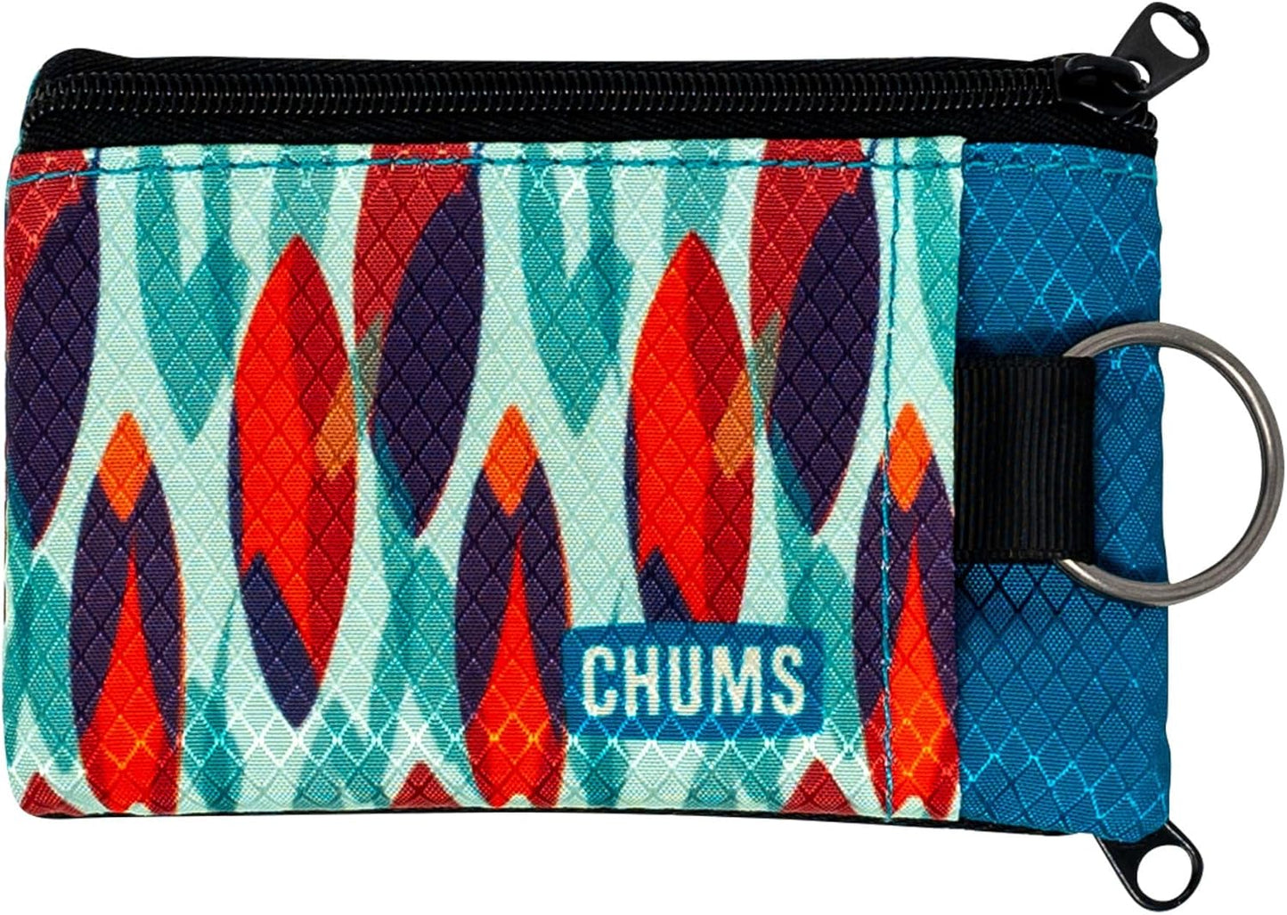 Chums Surfshorts Wallet - Lightweight Slim Wallet w/ RFID Blocking Card - Zippered, Minimalist Wallet w/Key Ring - Patterns