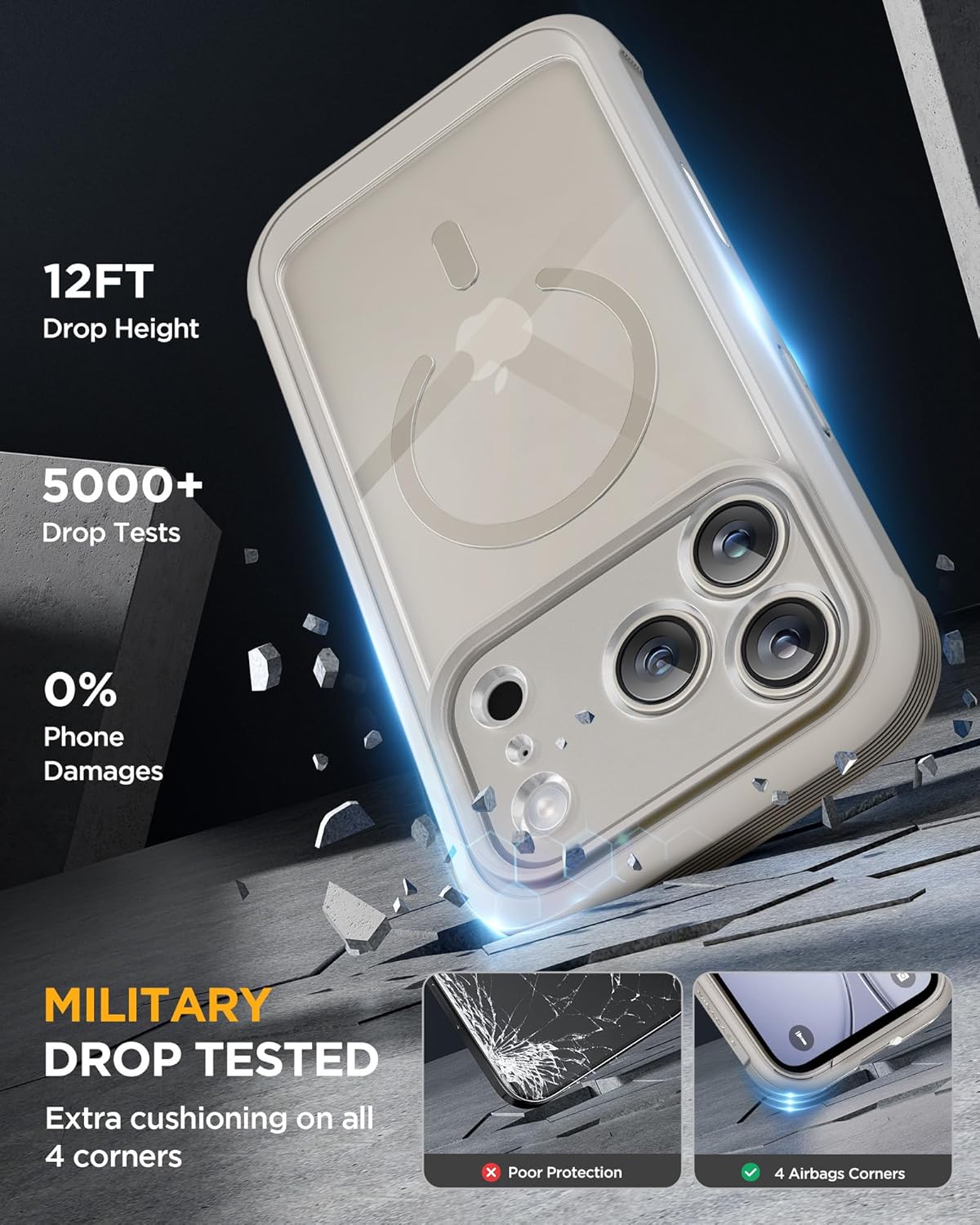 Miracase for iPhone 17 Pro Max Case 6.9" Full-Body Phone Case with Built-in Glass Screen Protector& Full Camera Protector,[Magnetic with MagSafe] Drop Proof 17 ProMax Cover, Grey Titanium