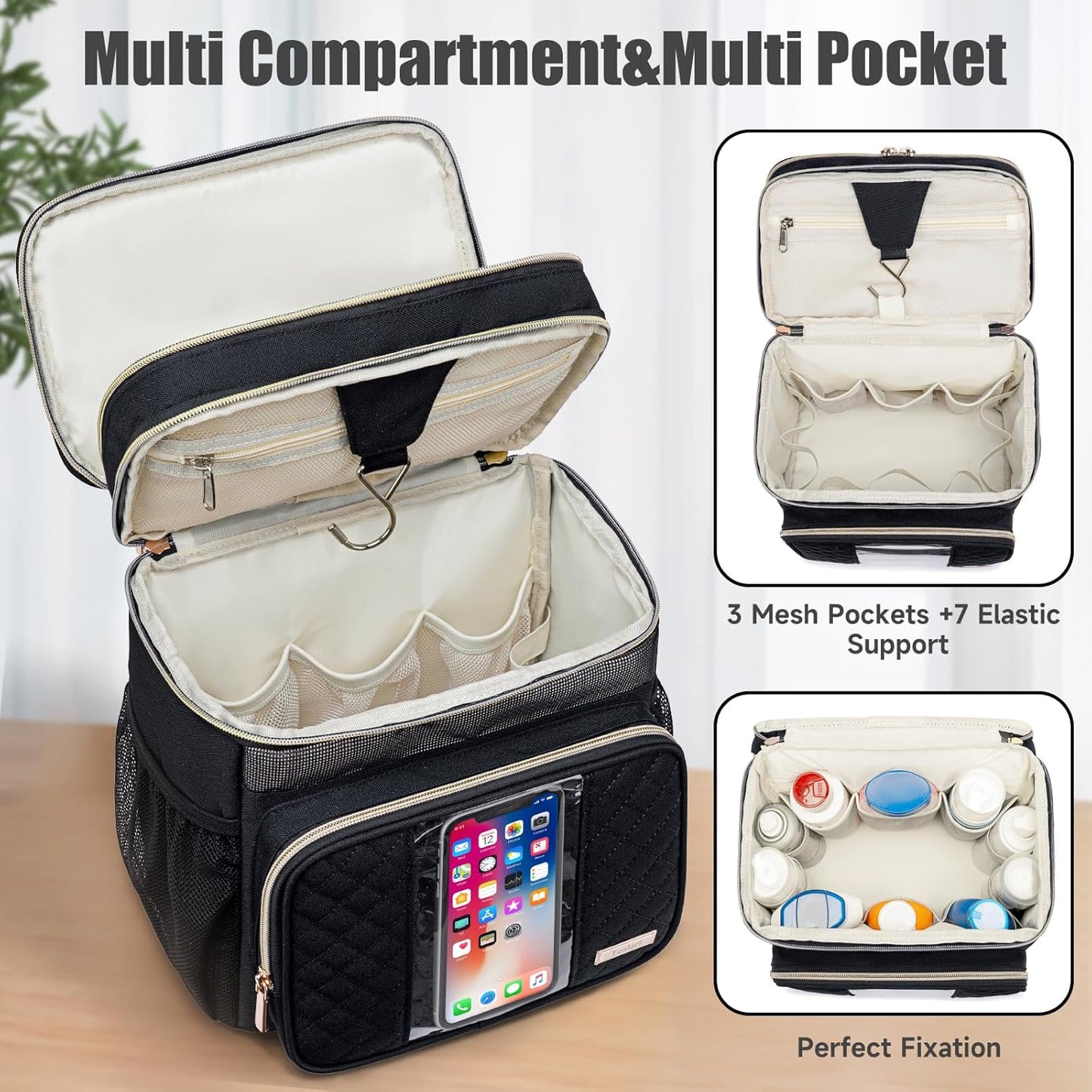 Large Toiletry Bag for Women Men,Bathroom Bag,Water Resistant Shower Bag,Makeup Bag,Portable Shower Caddy for College Dorm,Hanging Travel Toiletry Bag with Transparent Waterproof Phone Pocket