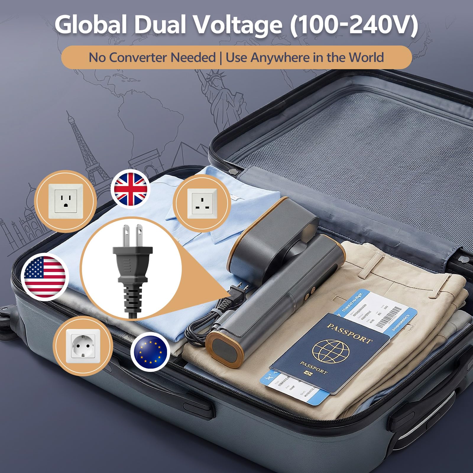 Travel Steamer for Clothes, Dual Voltage Portable Steamer 110-240V