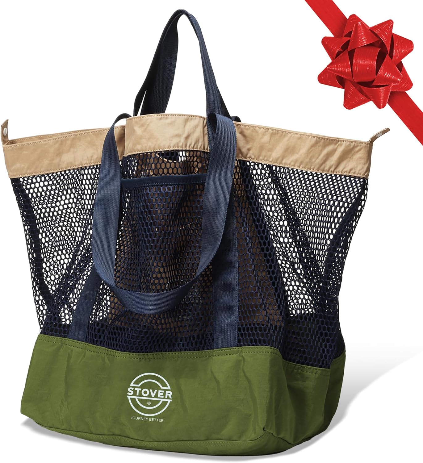 STOVER Large Mesh Beach Bag, Vacation, Pool, Shopping, & Travel Tote - Foldable w/Storage Pockets for Women, Men & Families
