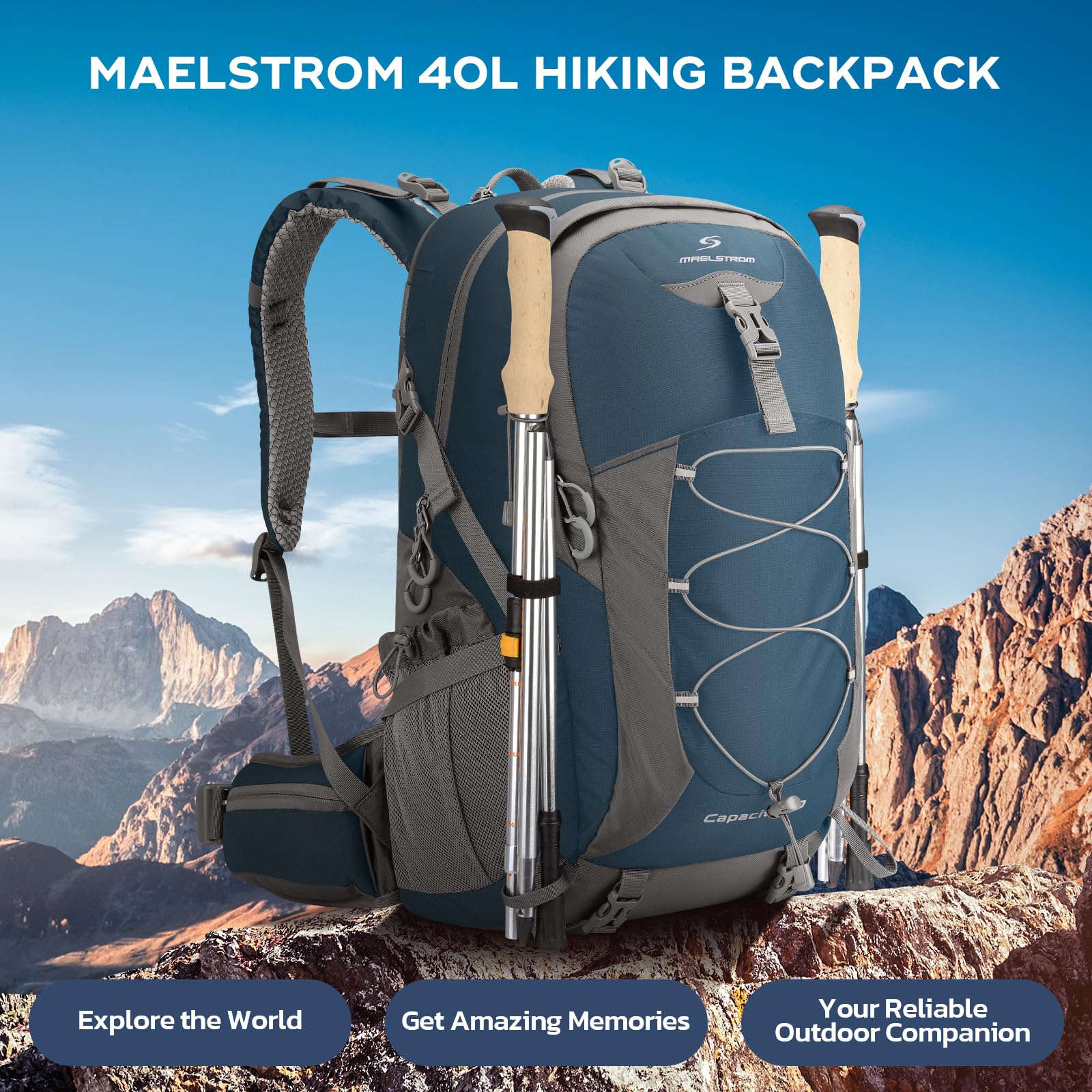 Maelstrom 40L Hiking Backpack, Lightweight Camping Daypack with Rain Cover
