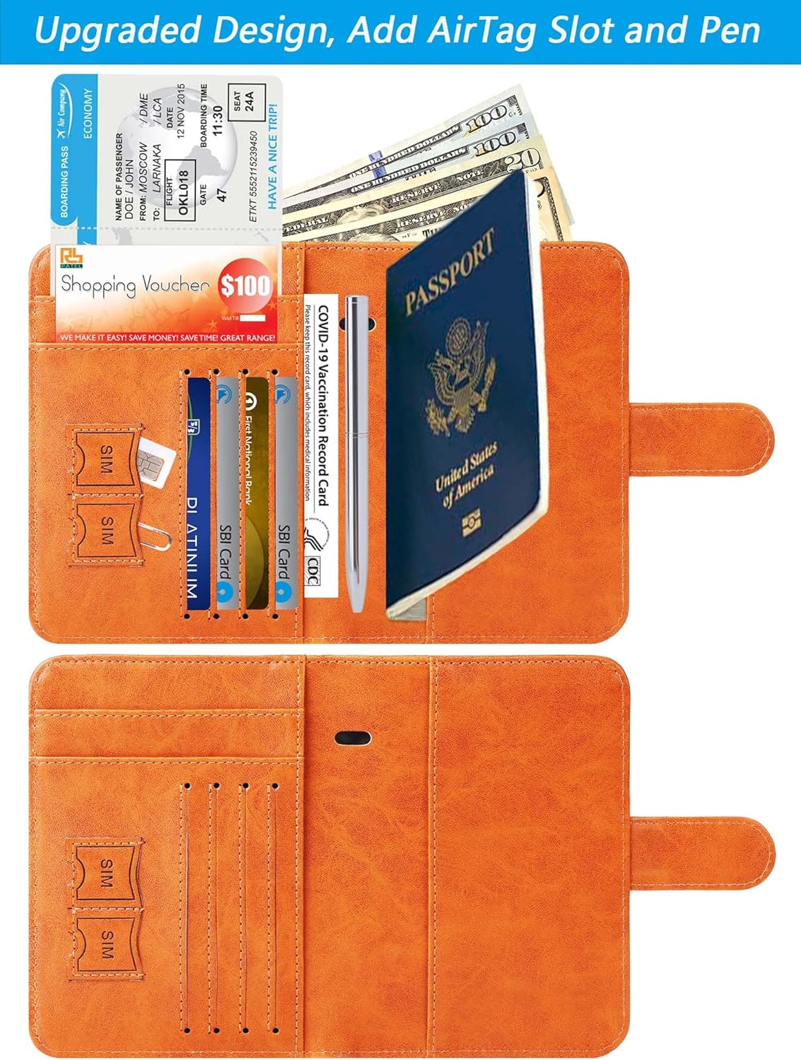 Airtag Passport Holder Cover Wallet RFID Blocking Leather Case Travel Essentials Luggage