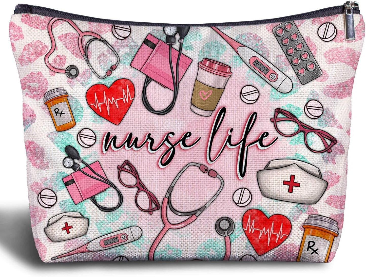 Nurse Life Nurse Makeup Bag - Nurse Gifts Nursing Bags, Nurse Graduation Gifts for Women, Pink Emergency Room ICU Nurse Cosmetic Bag