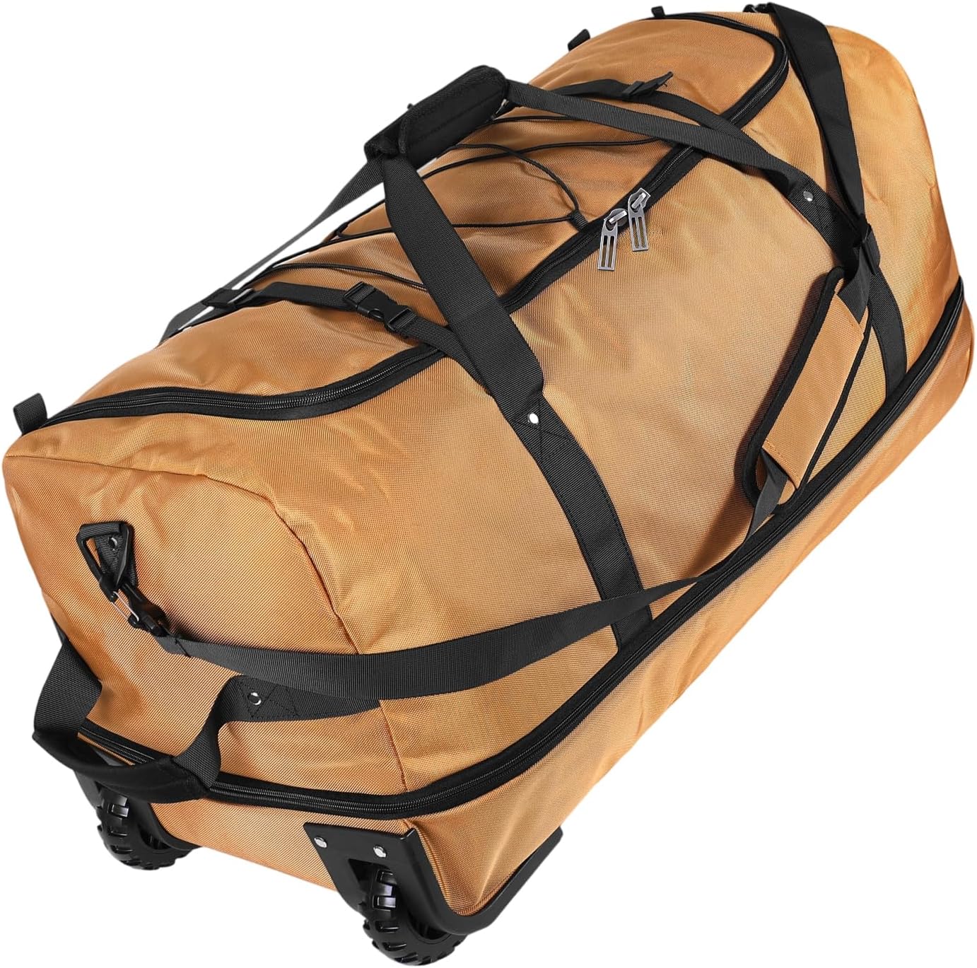 110L Expandable to 140L 32” Foldable Oxford Soft-Sided Rolling Duffle Bag with 2 Heavy-Duty Wheels,3 Large Compartments,Adjustable Shoulder Strap and Attached Organizer Pouch,Coffee