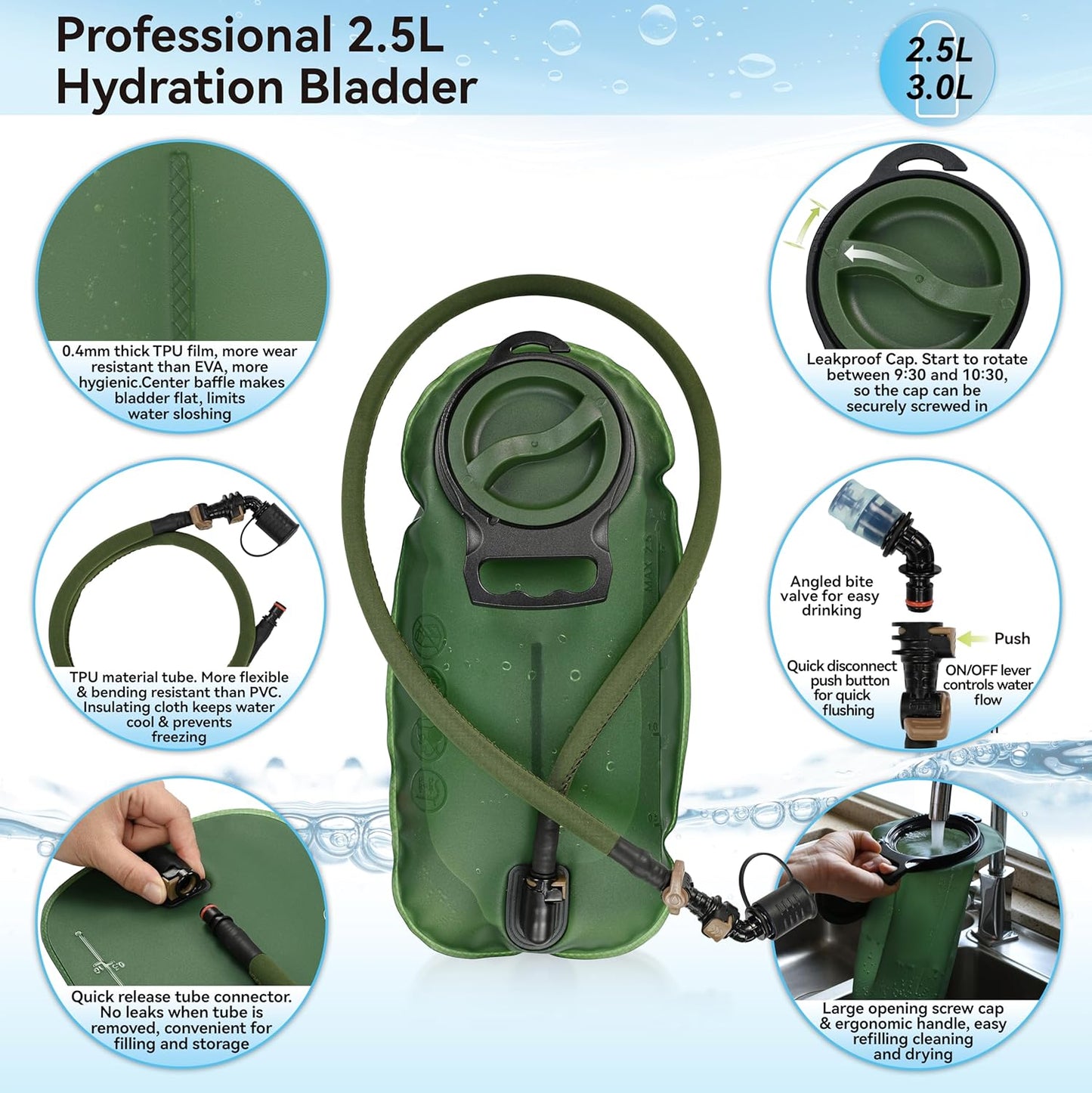 MARCHWAY Lightweight Hydration Backpack with Vest Style Straps & 2.5L TPU Water Bladder, Versatile Sleek Multi-Pocket Pack for Hiking, Cycling, Running, Backpacking, Travel
