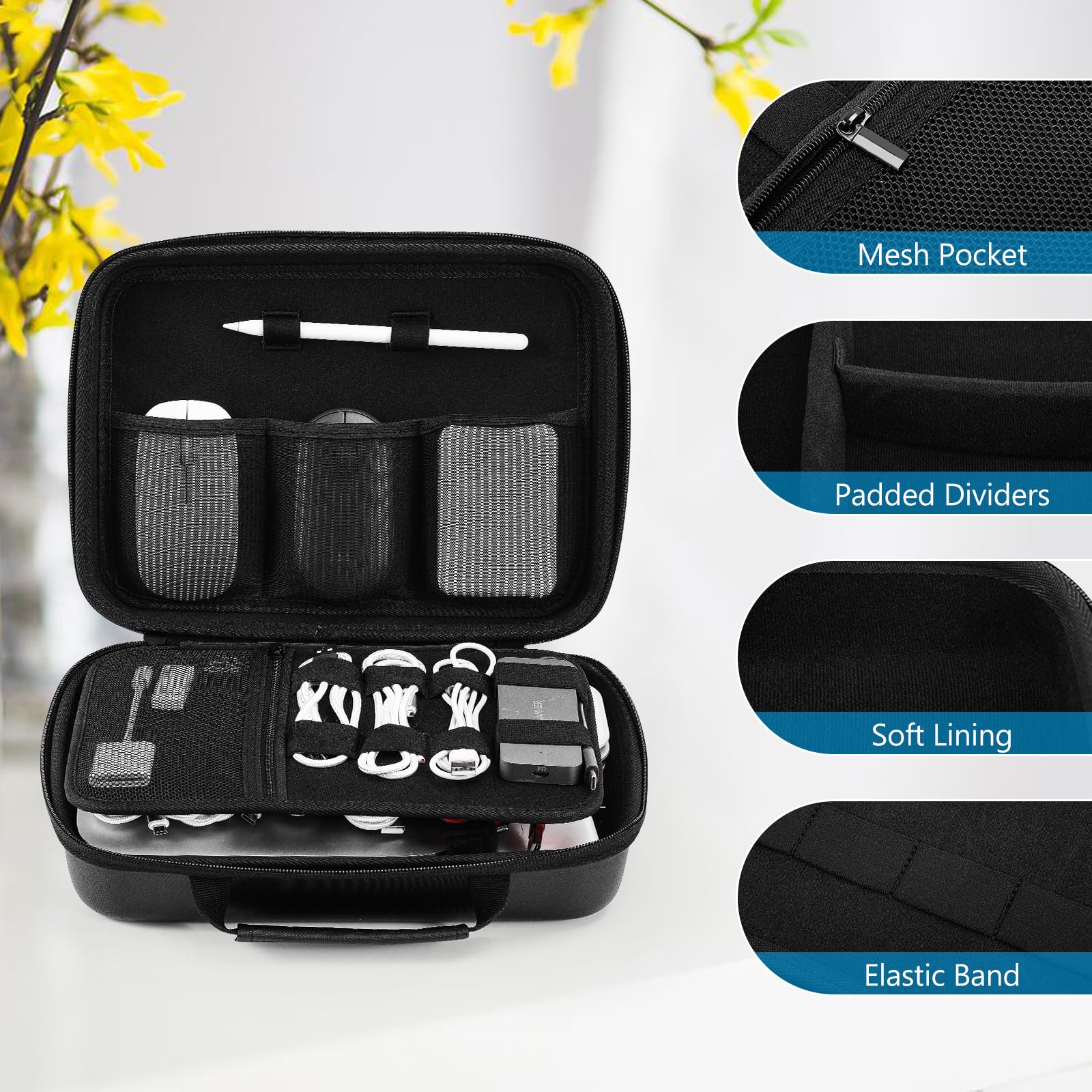 ProCase Hard Travel Electronic Organizer Case for MacBook Power Adapter Chargers Cables Power Bank