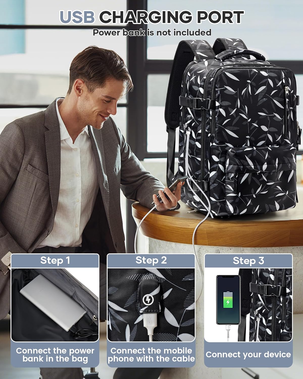 WONHOX Large Travel Backpack Carry on Flight Approved Laptop Work Business Backpack for Women Men Mochila de Viaje