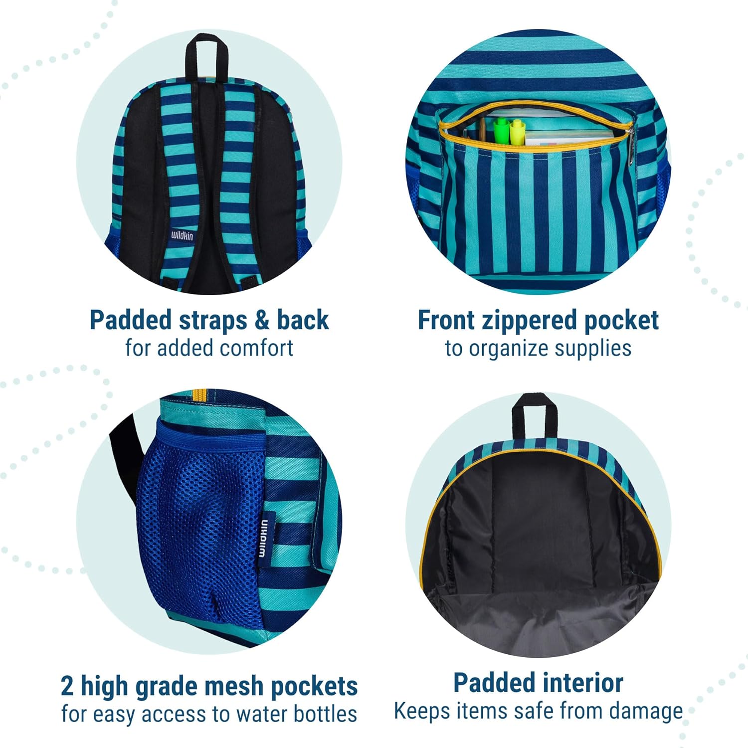 Wildkin 16-inch Kids Backpack – Durable, Padded & Spacious School Bag for Boys & Girls - Blue