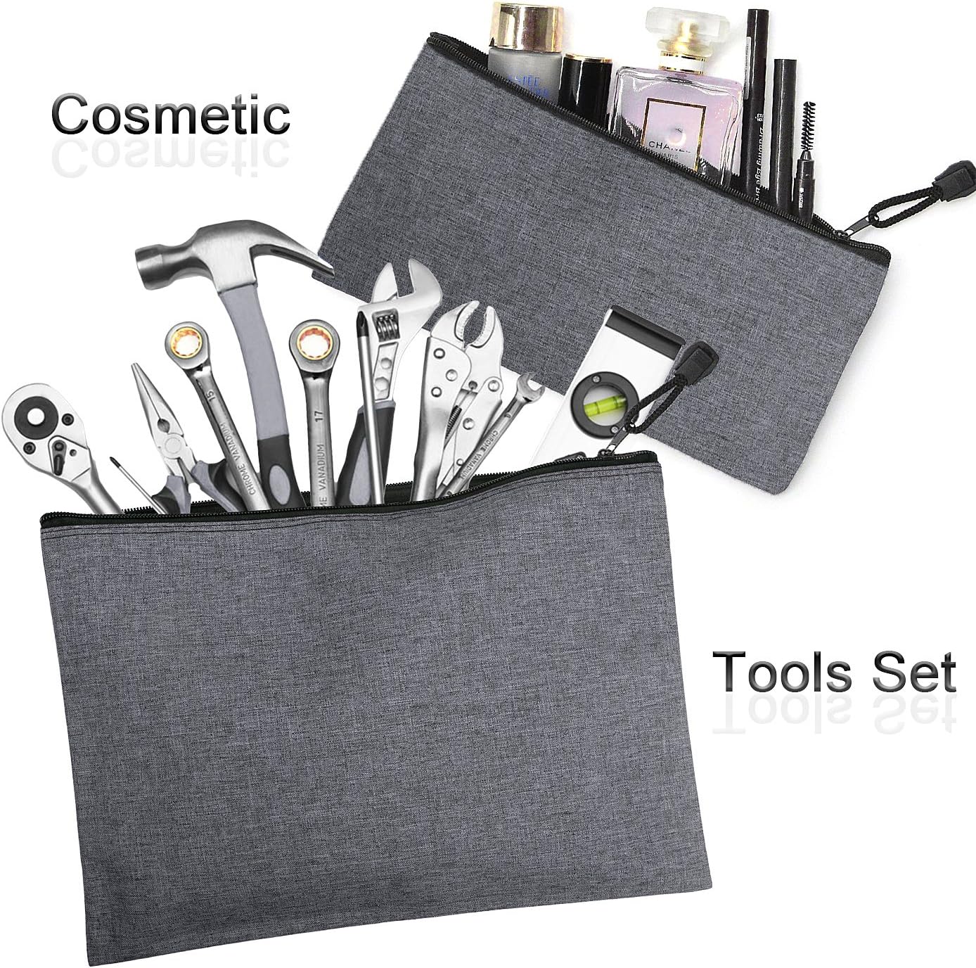 5 Pack Canvas Zipper Tool Bag Set - 5 Sizes B4 A4 B5 A5 B6, Heavy Duty Waterproof Multipurpose Utility Multi Tool Storage Pouch Case for Organizing & Sorting Household Tools, Spare Parts (Gray)