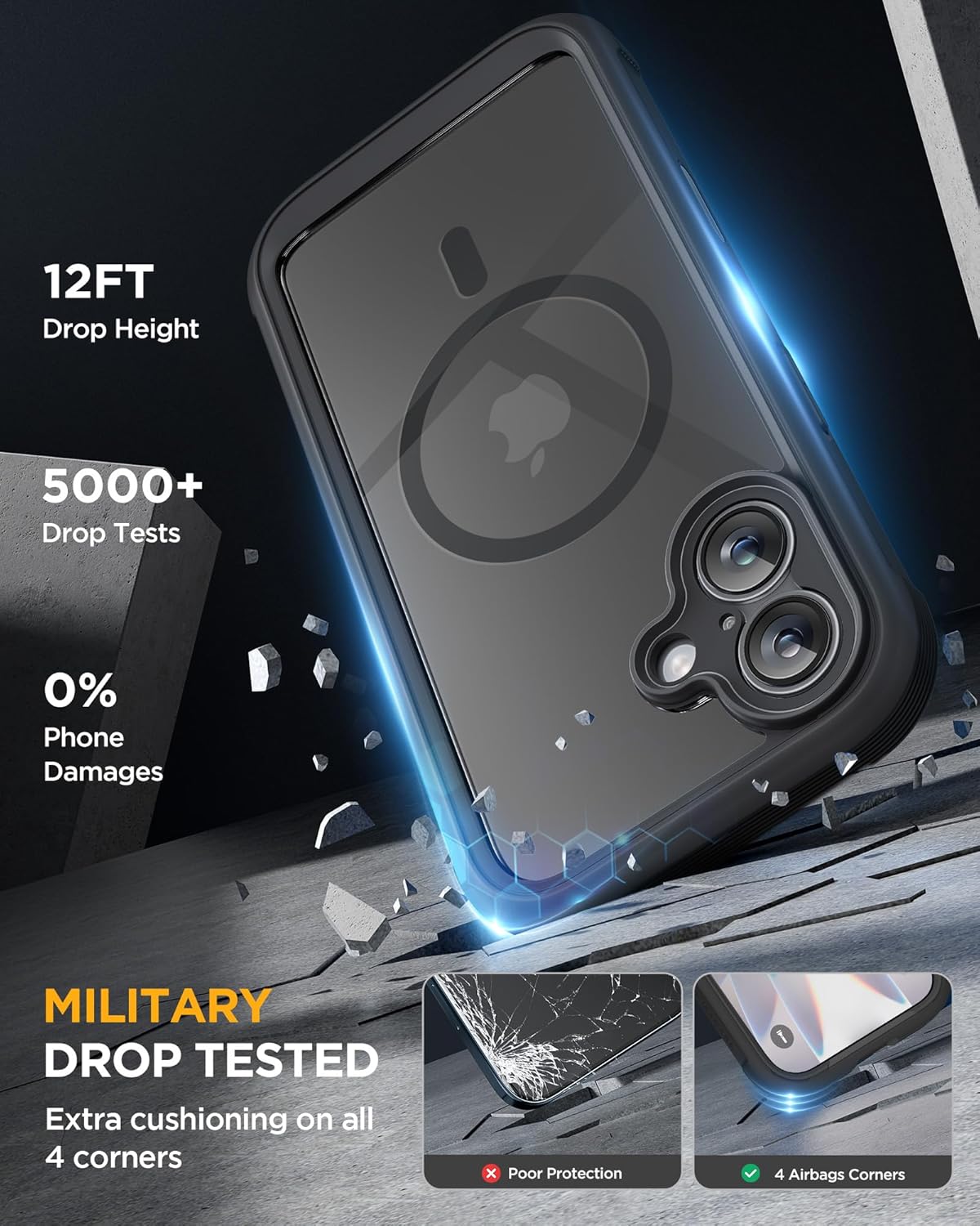 Miracase for iPhone 17 Case 6.3'', Full-Body Military Grade Drop Protection Outdoor Phone case with Built-in Glass Screen &Camera Control,Easy Installation,No Gap,Compatible with MagSafe, Black