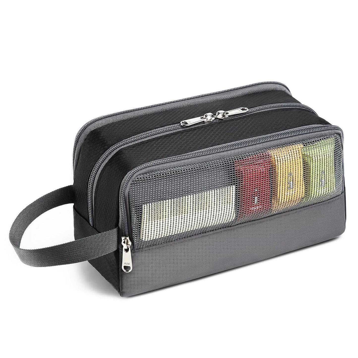 Yeiotsy Boys Toiletry Bag - Kids Travel Dopp Kit with Mesh Pockets, Compact Organizer for Gym, Camping, Hiking (Black)