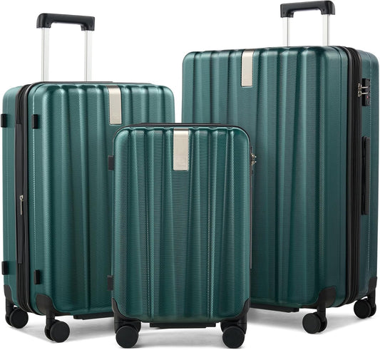 Hanke Expandable Hardshell Luggage Sets 3 Piece Extra Large Suitcases with Lock,28 Inch Luggage with Spinner Wheels, PC Travel Suitcase for Women Men 20 24 29Inch,Blackish Green