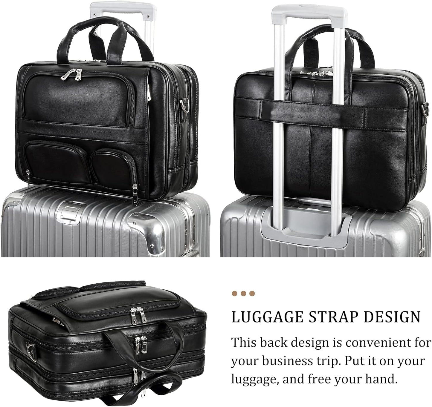 Polare Full Grain Cowhide Leather 17'' Laptop Large Briefcase for Men Business Messenger Bag Work Bag