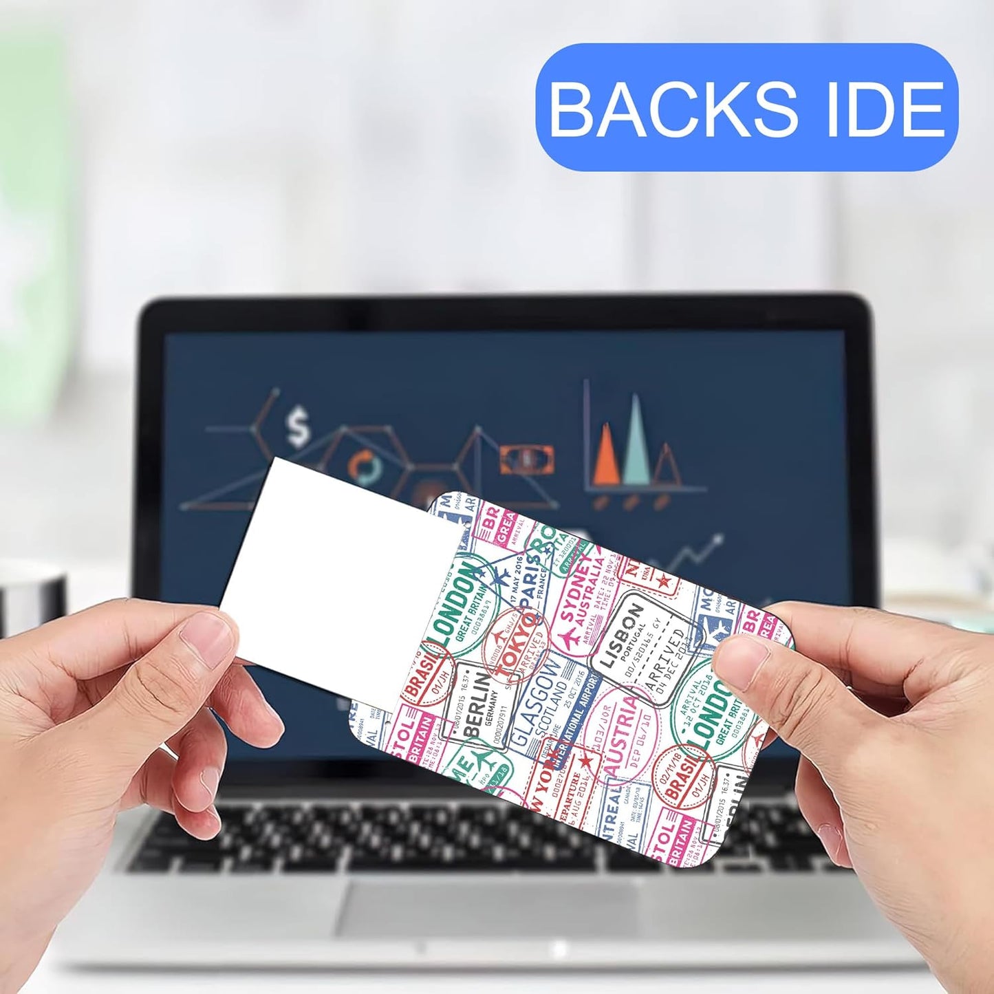 Creative Passport Stamp Luggage Tags Set of 2 Colorful Visa Stamps PU Leather Travel Baggage Tags