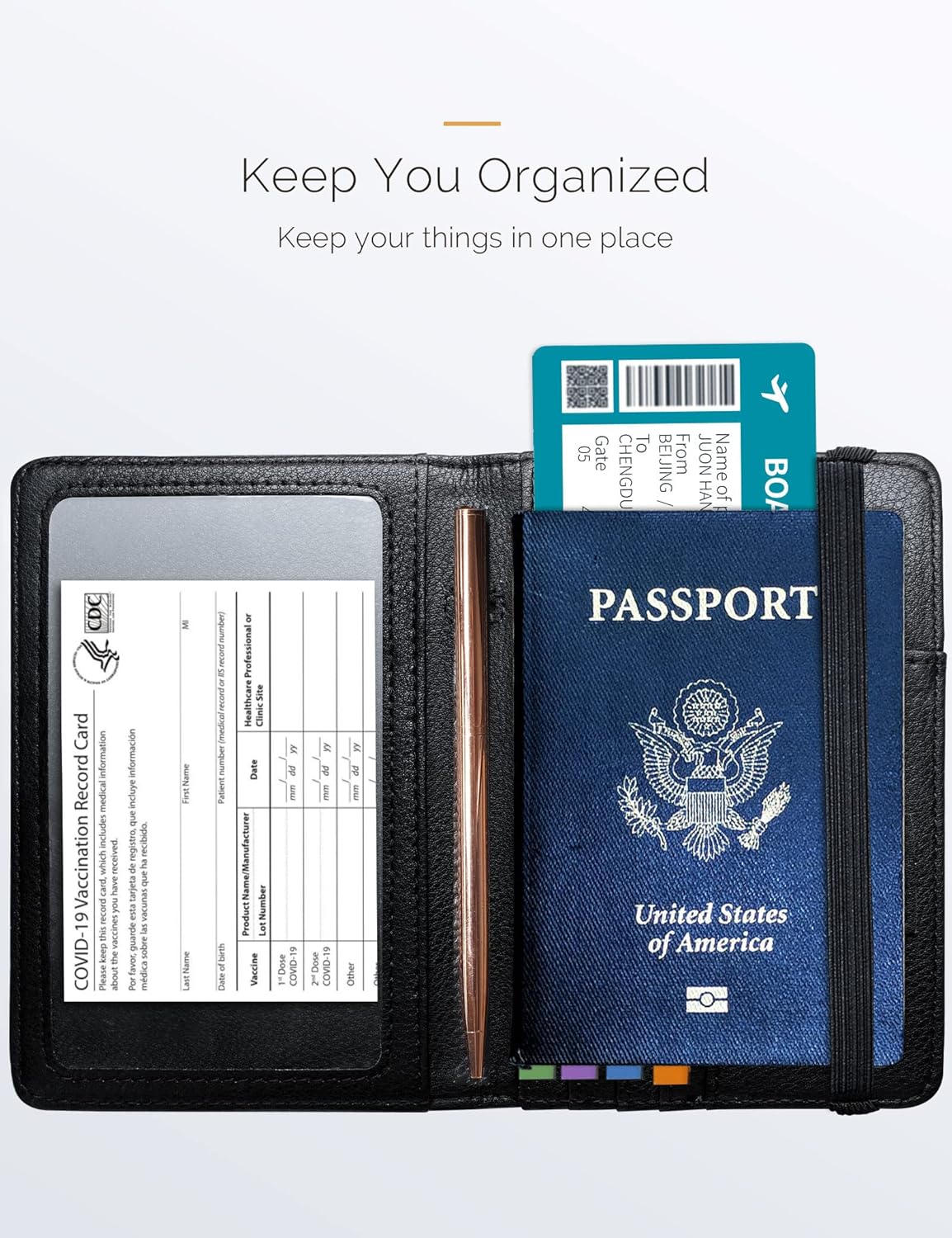 Mymazn Black Passport Holder Passport Wallet with Clear Pocket Passport and Vaccine Card Holder