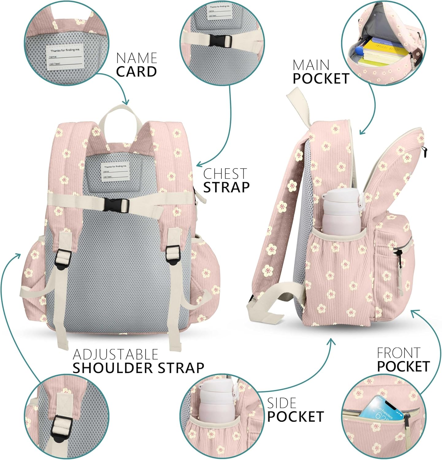 Corduroy Kids Backpack for Boys 6-10: Boys Girls Backpacks for Elementary Kindergarten 15” H Fit Folder