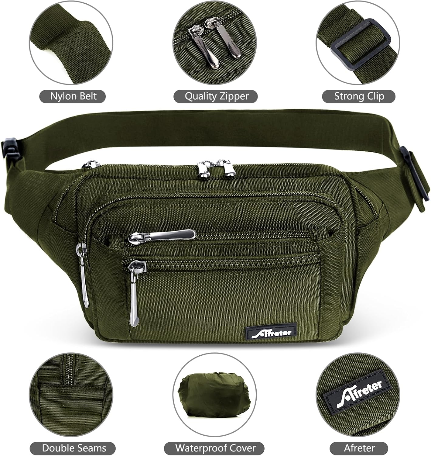 Waist Pack Bag Fanny Pack for Men&Women Hip Bum Bag with Adjustable Strap for Outdoors Workout Traveling Casual Running Hiking Cycling (Army Green)