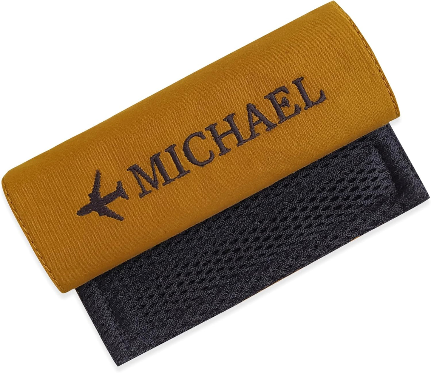Personalized Luggage Handle Wrap Finder | Custom Embroidered Icon Monograms or Short Text ID Tag | Cover Identifier Marker for Suitcase or Bag | Grips Accessories for Travel by ACORD EU (Cumin)