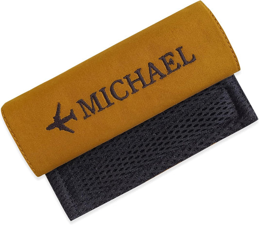 Personalized Luggage Handle Wrap Finder | Custom Embroidered Icon Monograms or Short Text ID Tag | Cover Identifier Marker for Suitcase or Bag | Grips Accessories for Travel by ACORD EU (Cumin)