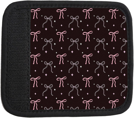 2 Pack Luggage Handle Wrap Travel Tags - Set of Luggage Tags for Suitcases, Identifiers, Marker, and Handle Covers - Cruise Accessories and Travel Gifts（Black Pink Bows