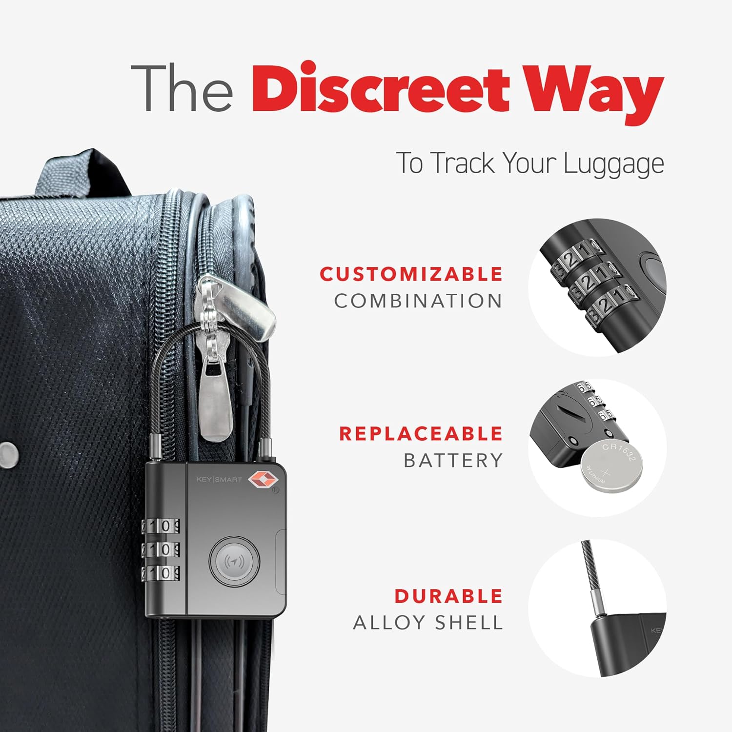 KeySmart SmartLock Tracking Luggage Locks, TSA Locks for Luggage, GPS Tracker, Combination Lock