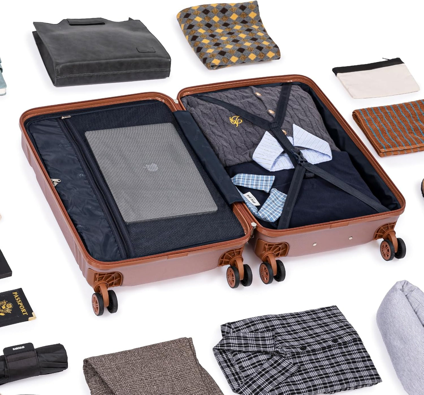 Luggage Sets 5 Piece with Spinner Wheels, Lightweight Hardshell Suitcases Set with Lock for Men and Women, Carry on Luggage Travel Set with Durable ABS Hard Case