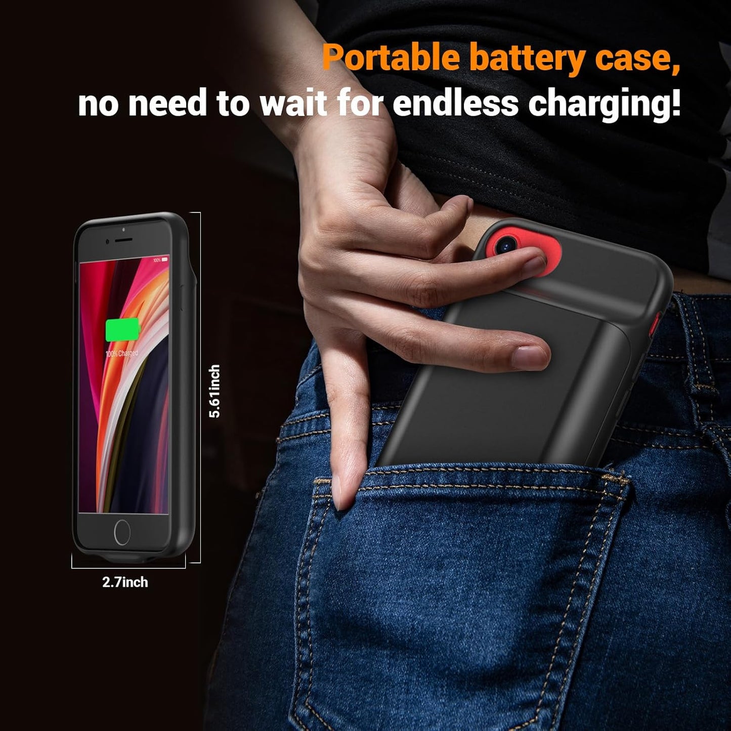 Battery Case for iPhone 8, 7, 6S, 6 SE(2020/2022) (4.7 inch), 2025 Upgraded High Capacity 7000mAh Battery Pack Rechargeable Charger Case External Charging Case with Tempered Glass Screen Protector