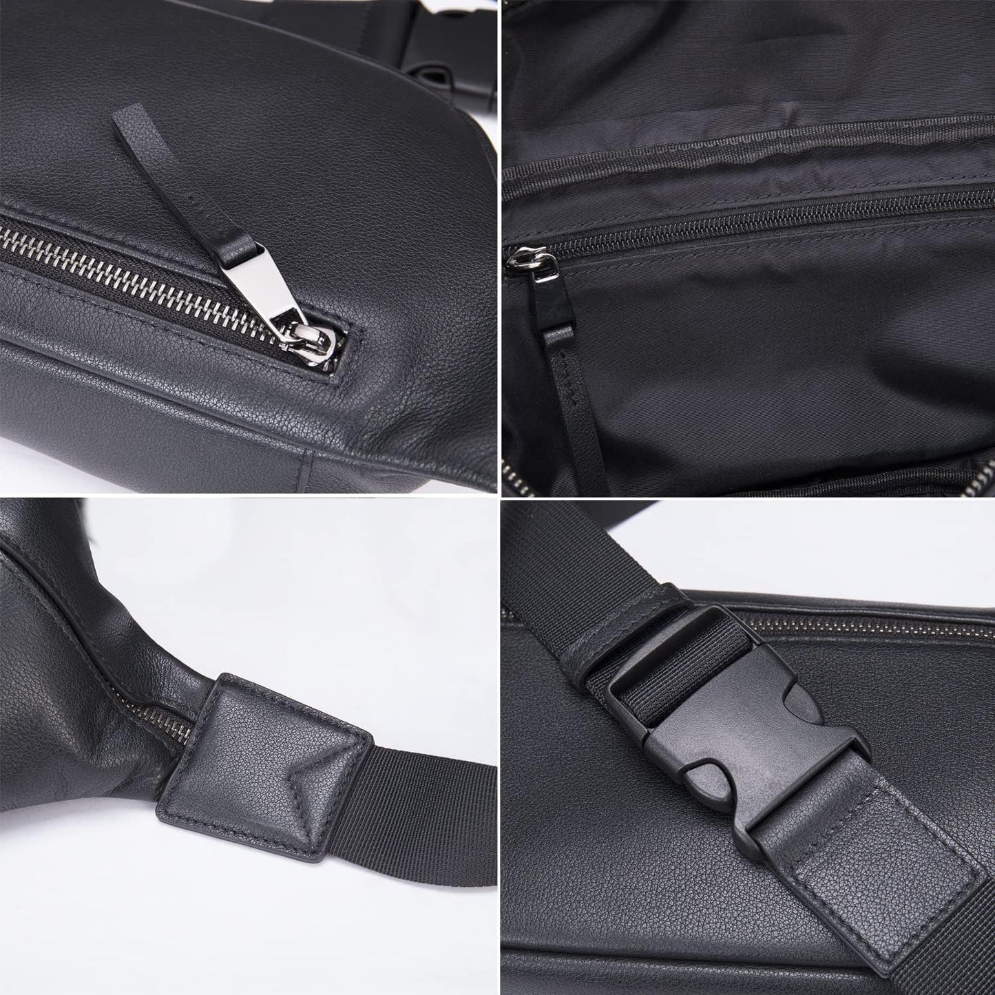 Hebetag Leather Waist Pack Fanny Bag for Men Women Outdoor Travel Sports Hiking Walking Running Hip Bum Belt Cell Phone Purse Wallet Camping Casual Day Pouch (Black)