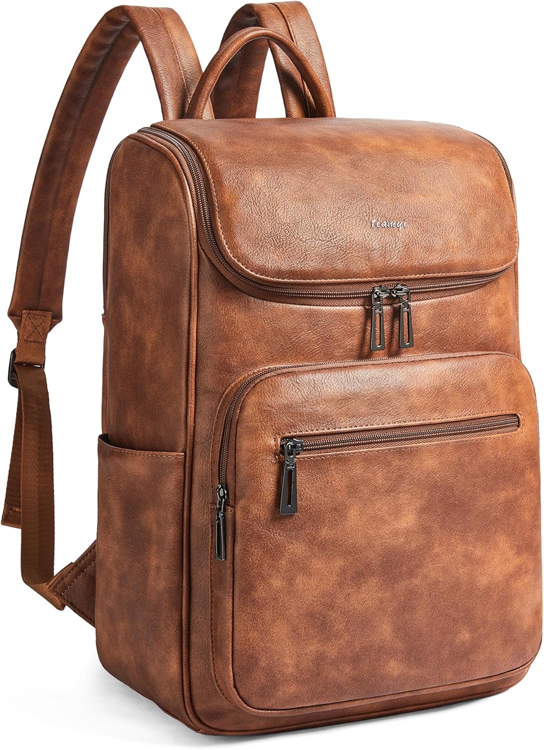 Computer Leather Backpack for Women Travel Back pack with 15.6 inch Laptop Compartment, Vintage Ladies Backpack, Brown