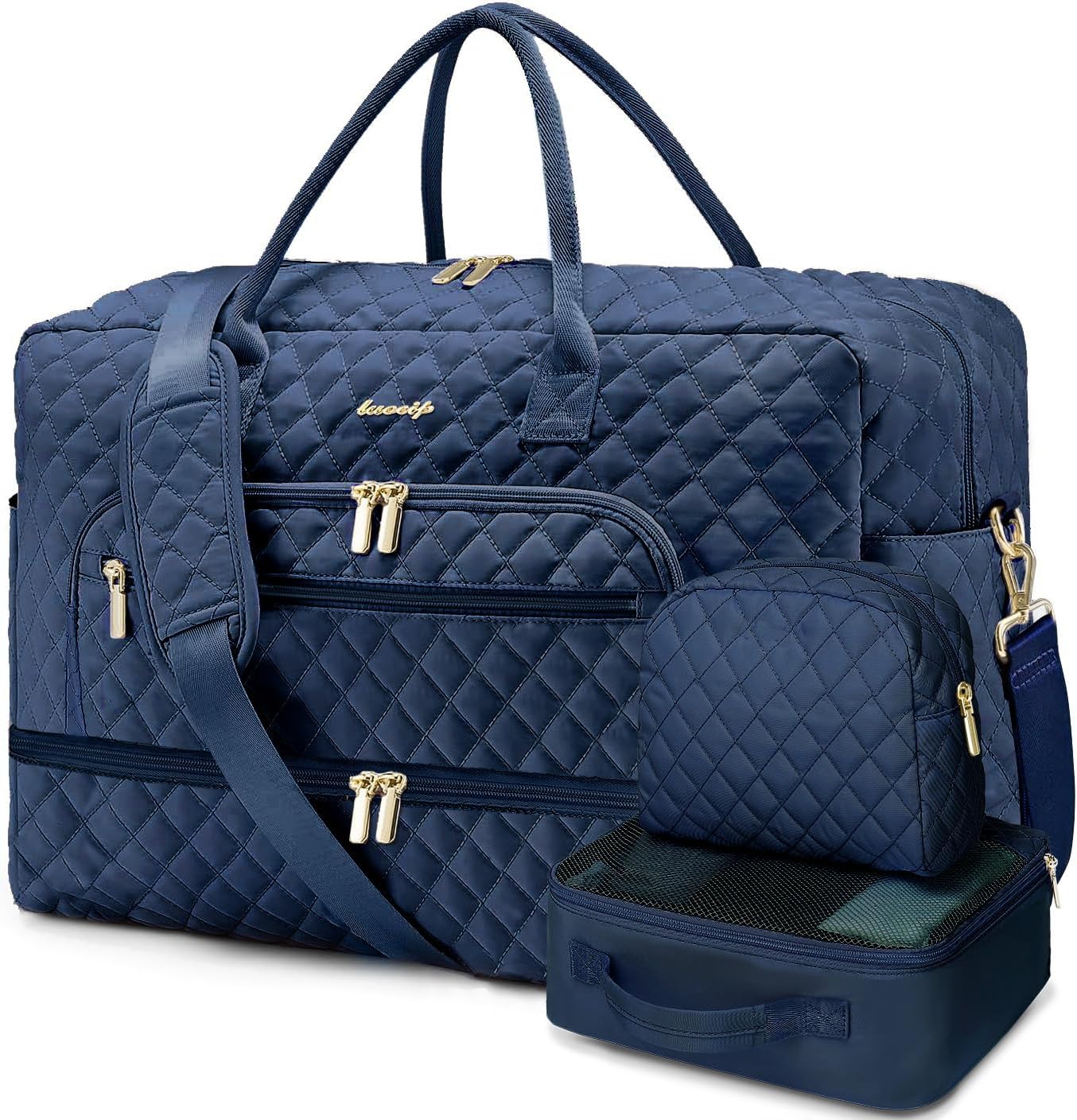 Large Women's Travel Duffel, Weekender with Shoe Compartment, Carry On Overnight Bag, Gym Duffel with Wet Pocket, Hospital Bags for Labor and Delivery - 3 PCS Set