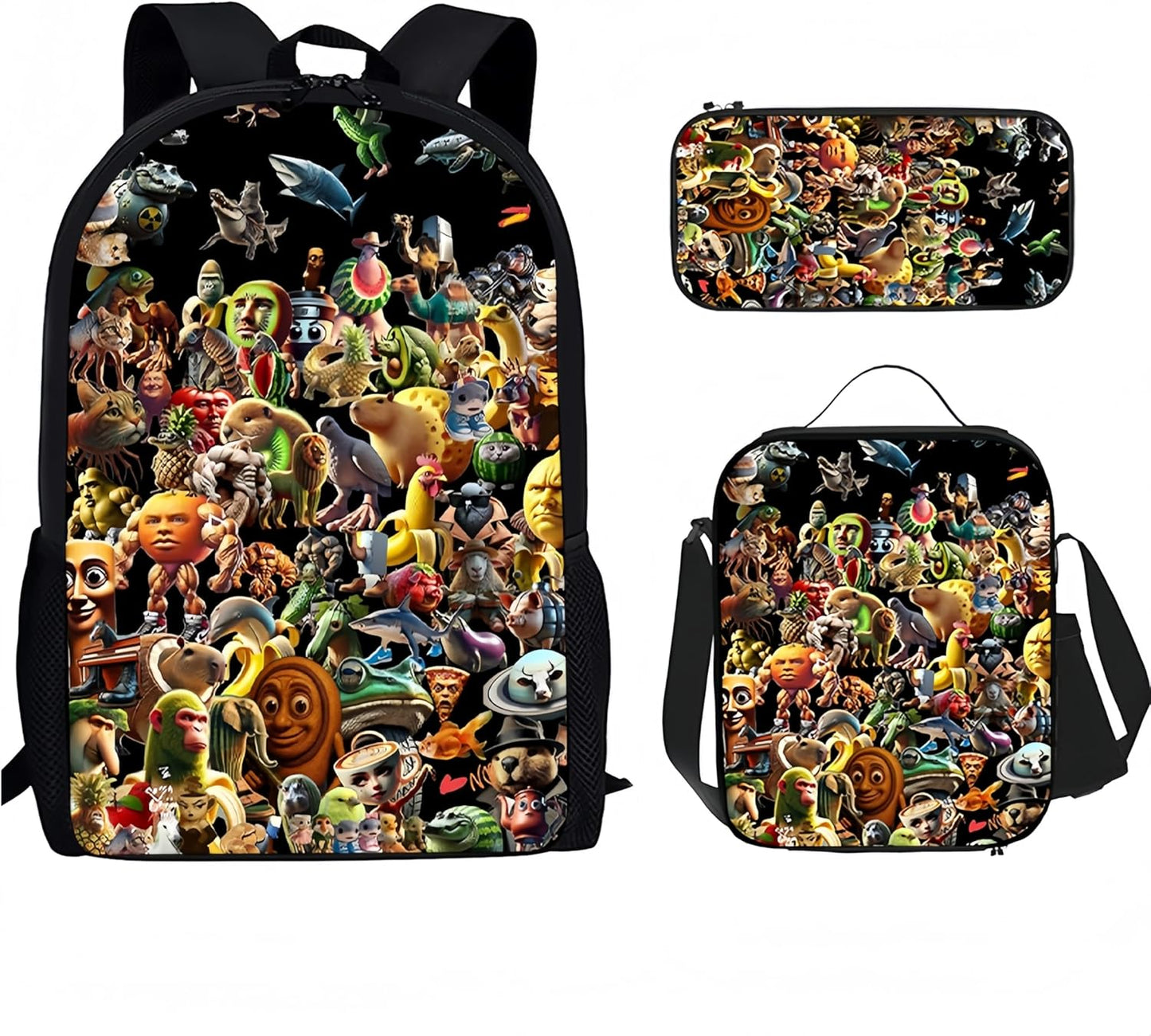  3PCS Italian Brainrot Casual Large Daypack Backpack,17in Shoulder Waterproof Lightweight Daypack Gifts (Color 5)
