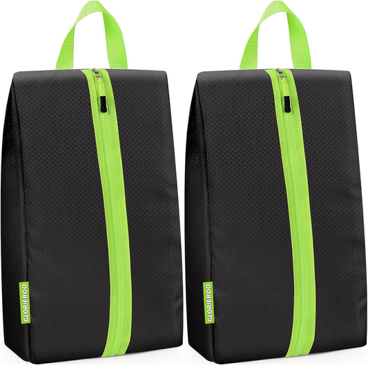 Smell Proof Shoe Bags for Travel-Soccer Cleat Bag Smell Proof with Active Carbon Fabric | Odor-Absorbing Water-Resistant Track Shoe bags for Sports (2 Black with Green, UP TO US14)
