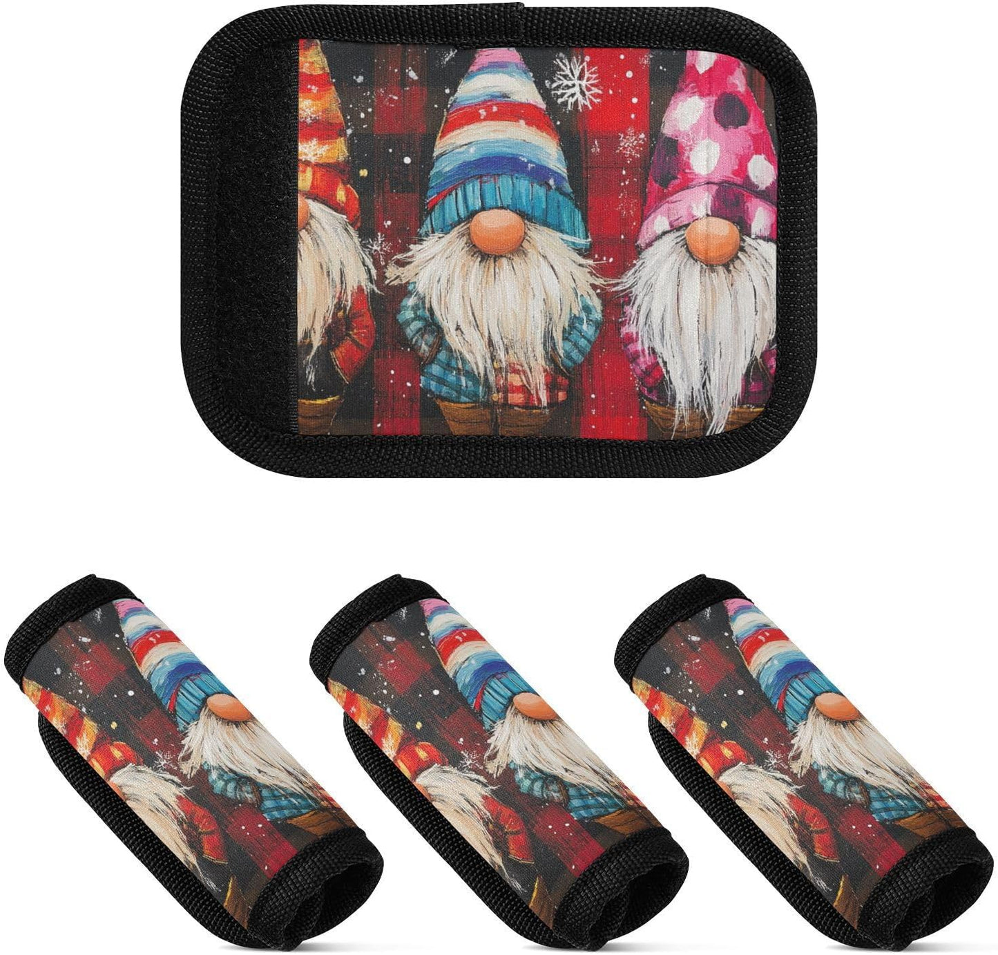 Christmas Gnome Snowflake Plaid 4 Pack Luggage Handle Wraps Covers for Suitcase Identifiers Bag Tags Travel Accessories