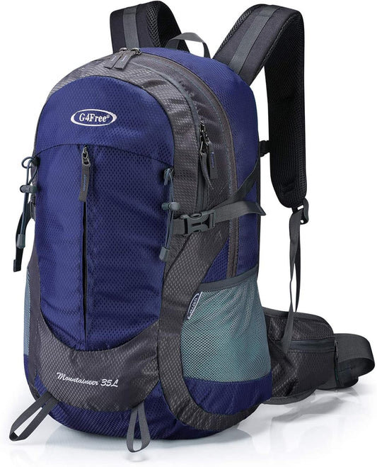 G4Free 35L Hiking Backpack Water Resistant Outdoor Sports Travel Daypack Lightweight with Rain Cover for Women Men (Dark Blue)