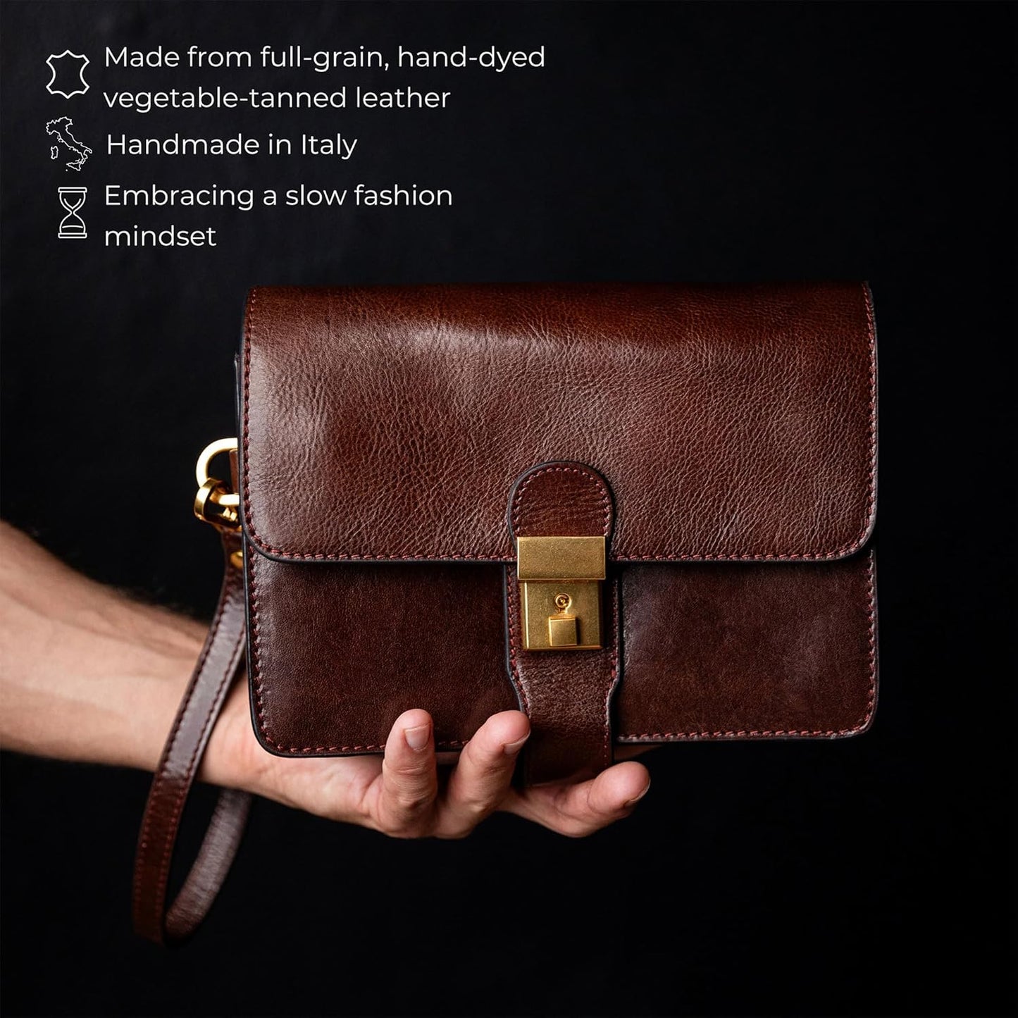 Time Resistance Leather Clutch - Men's Organizer Wrist Bag - Briefcase Handmade in Italy