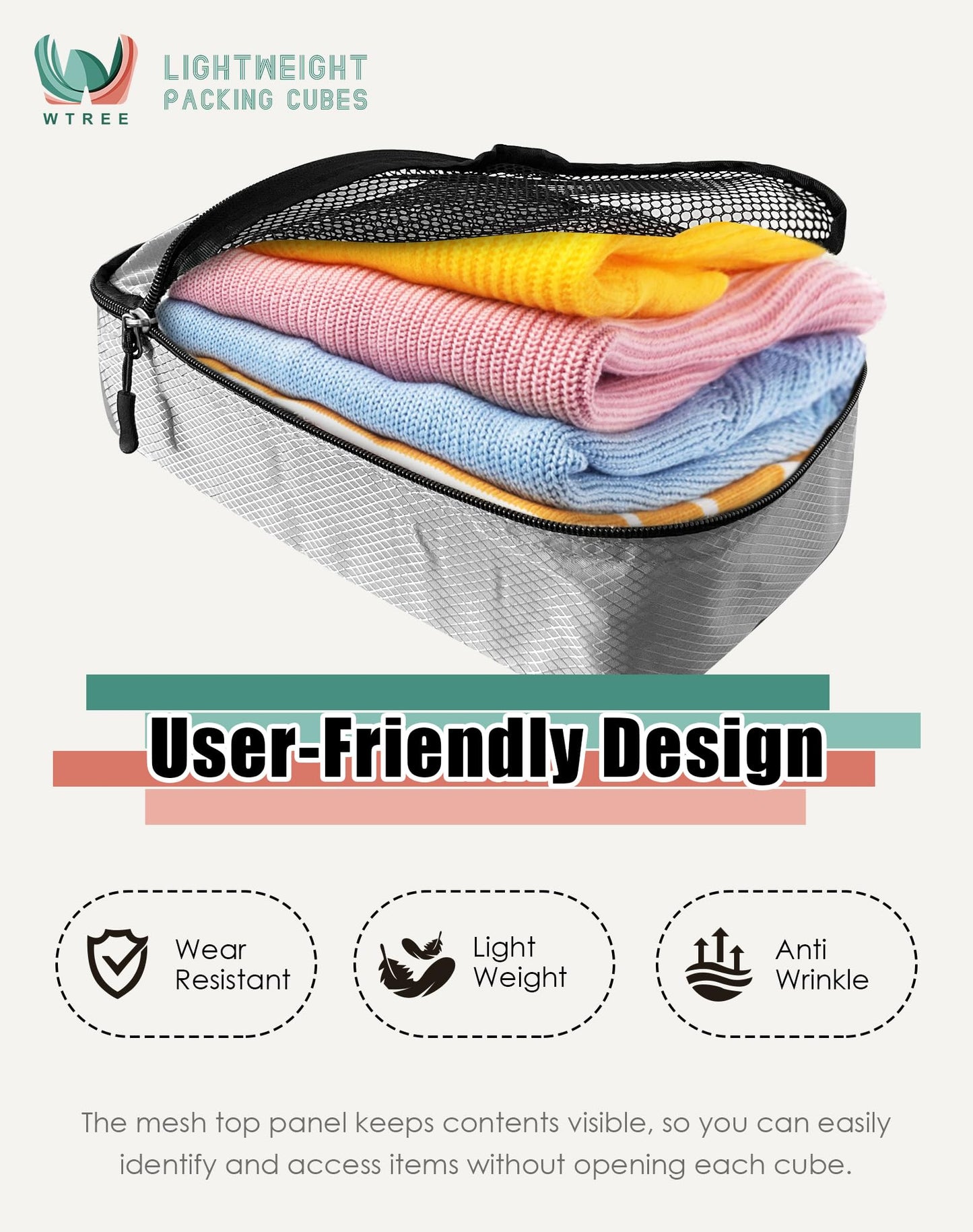 WTREE 4-Piece Packing Cubes Travel Accessories Set for Suitcases - Luggage Organizer Bags with