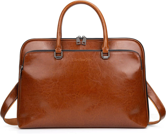 Blofinche Laptop Messenger shoulder bag: Genuine Leather work Briefcase 13.3 15.6 inch designer handbag