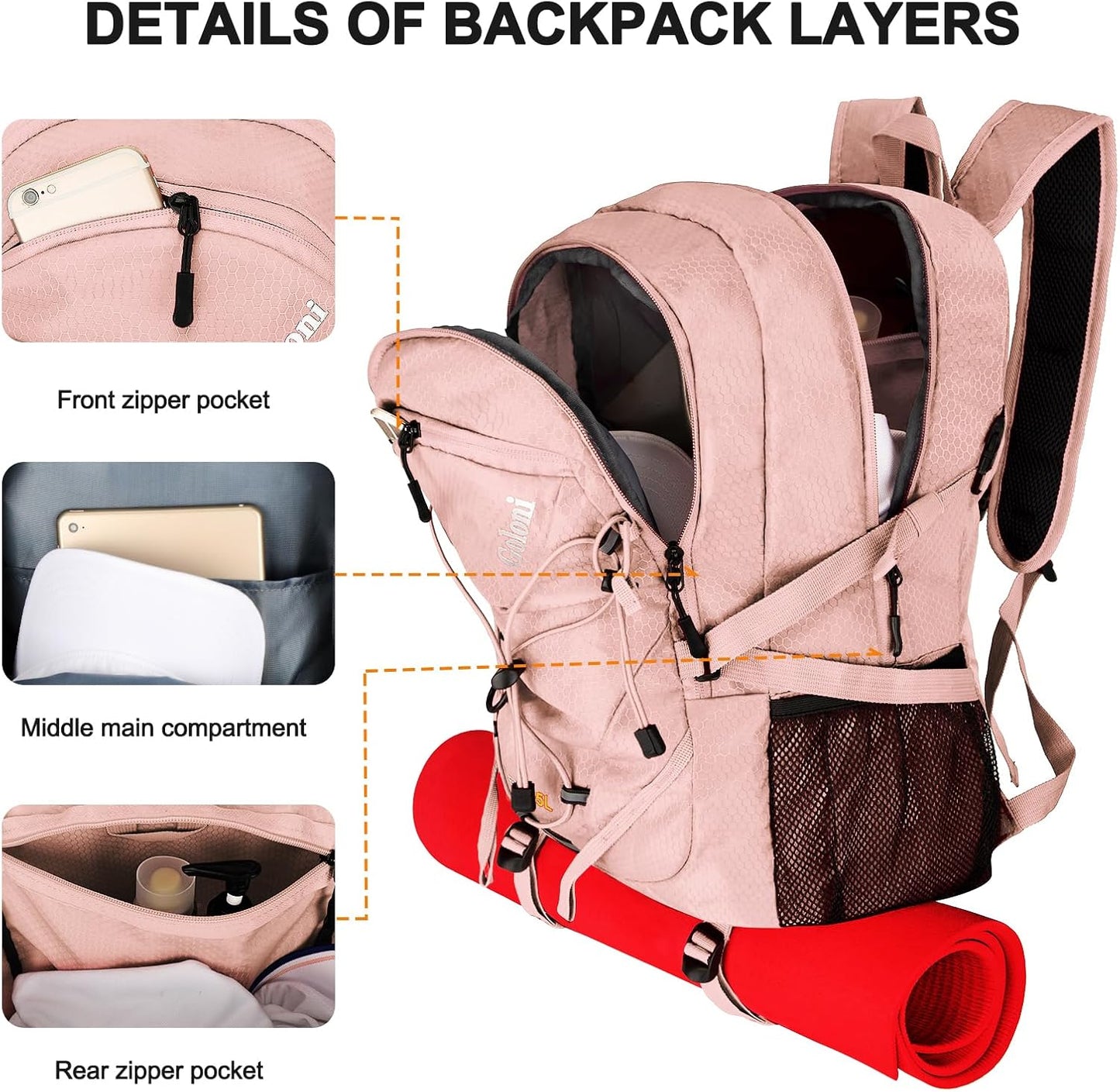 45L Hiking Backpack with Rain Cover, Lightweight Foldable Camping Backpack for Trekking