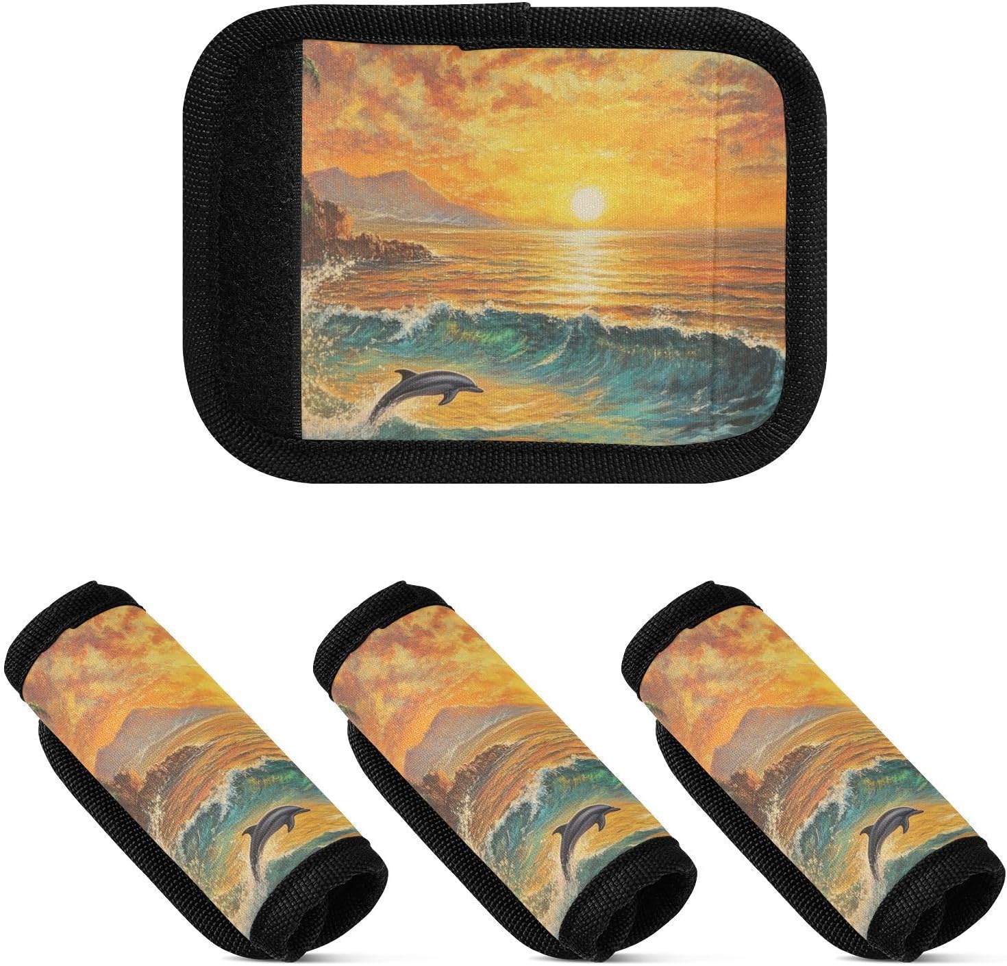 Sunset Dolphin 2 Pack Luggage Handle Wraps Covers for Suitcase Identifiers Bag Tags Travel