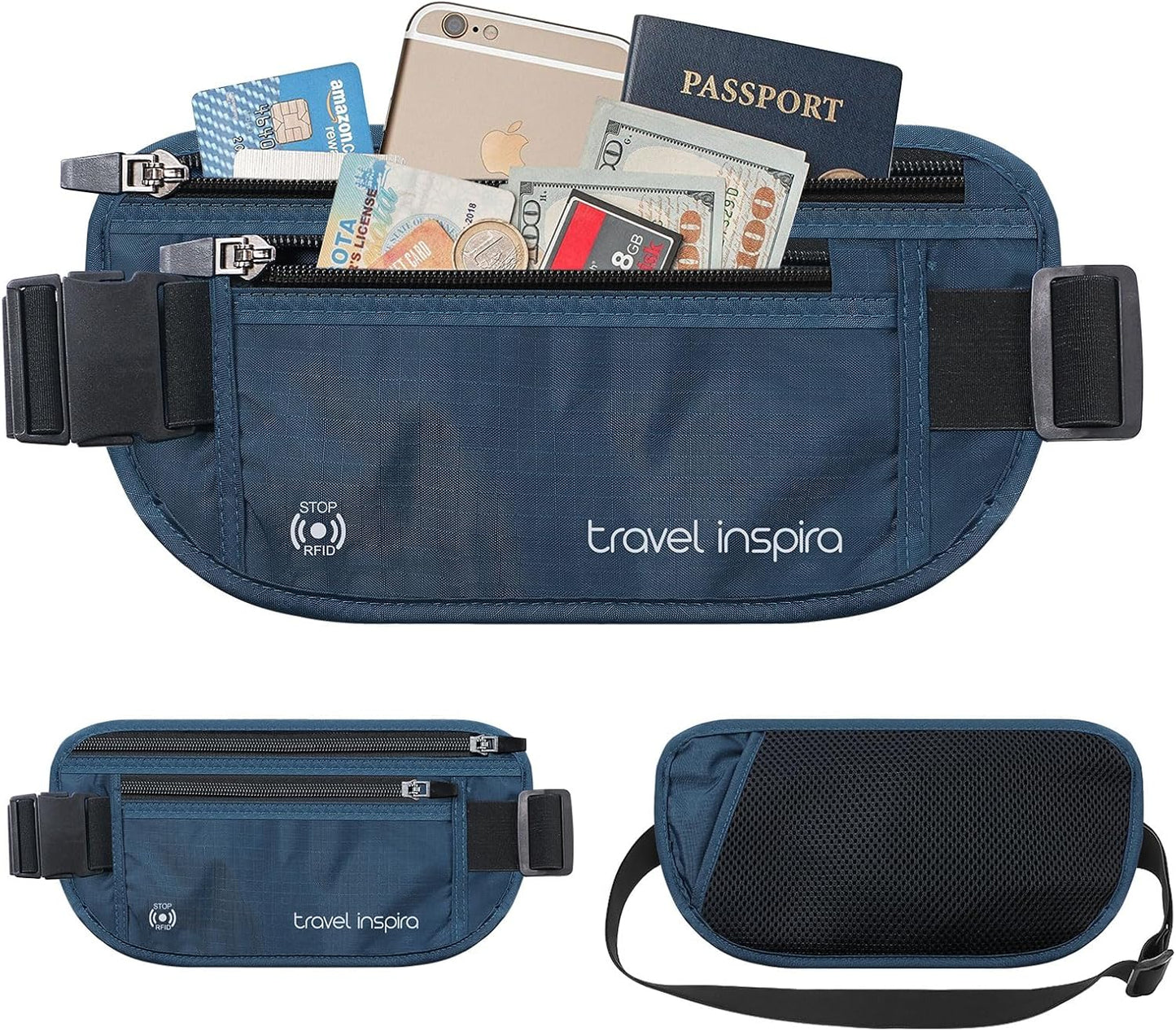 travel inspira Travel Money Belt with Slim Anti-Theft RFID Blocking Passport Holder for Travel