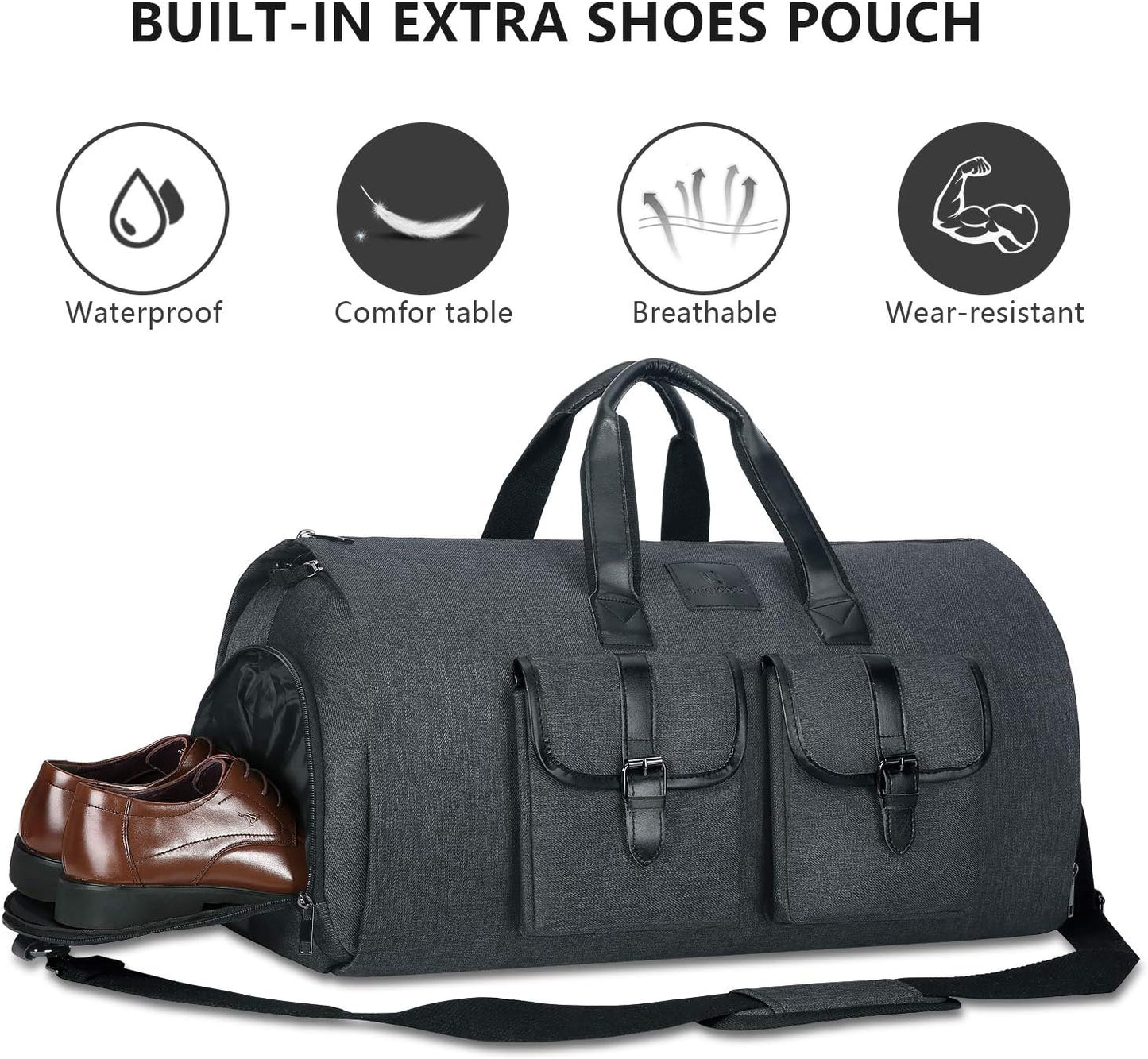 UNIQUEBELLA Convertible Garment Bag for Travel Carry on Garment Duffel Suit Bag with Shoe Compartment Weekend Flight Bag for Men