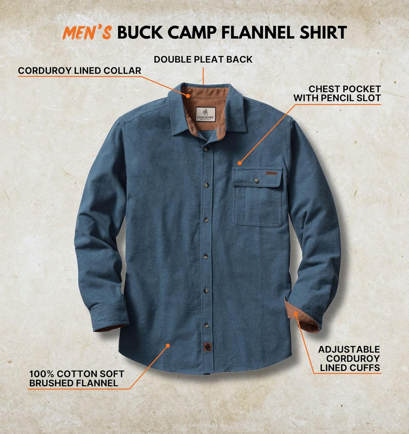 Legendary Whitetails Men's Flannel Shirt Long Sleeve Button Down 100% Cotton
