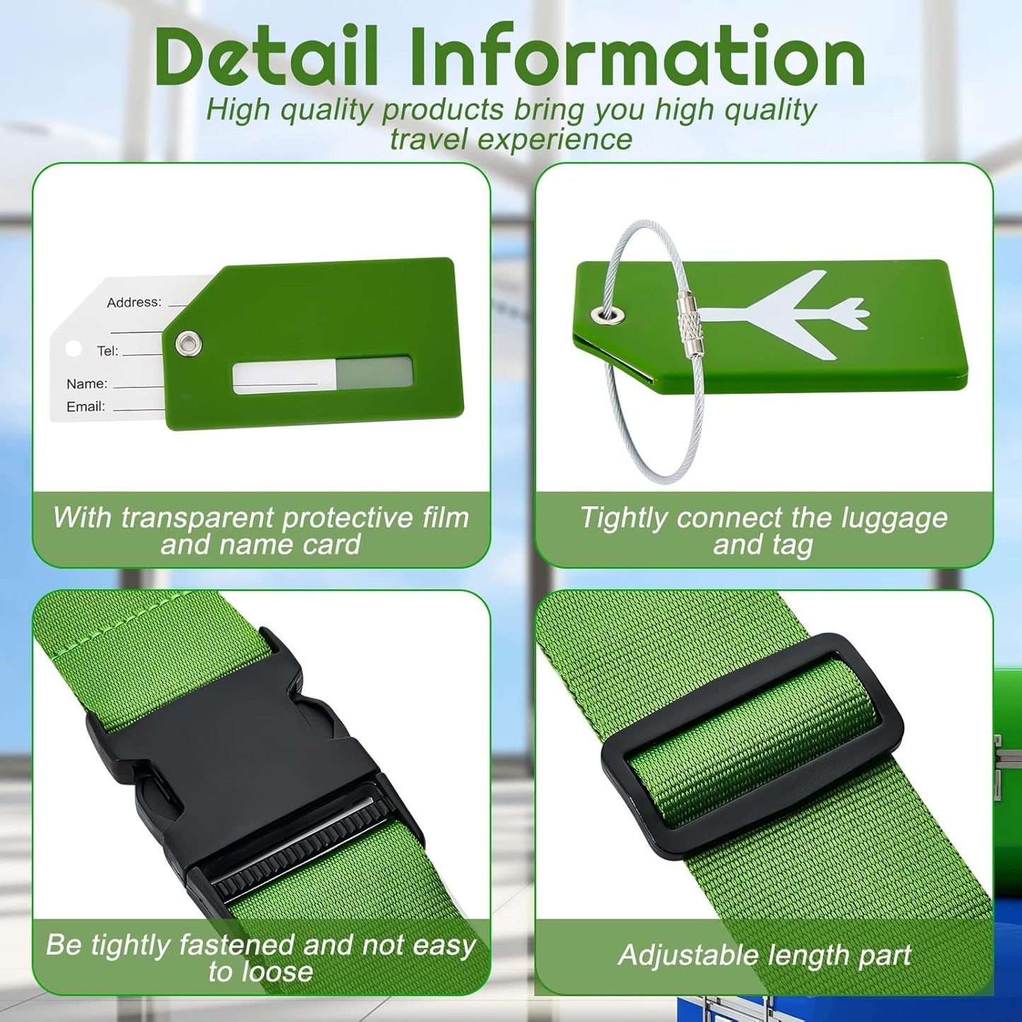 Weewooday 8 Pcs Luggage Straps Suitcase Tags Set for TSA Approved, 4 Travel Adjustable Suitcase