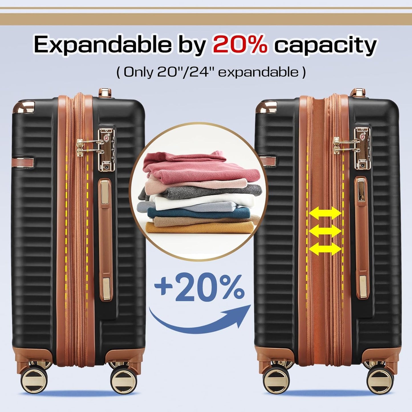 Joyway Expandable Luggage Sets 5 Piece with TSA Lock, Lightweight Hard Shell Travel Suitcase Set with Spinner Wheels, Black
