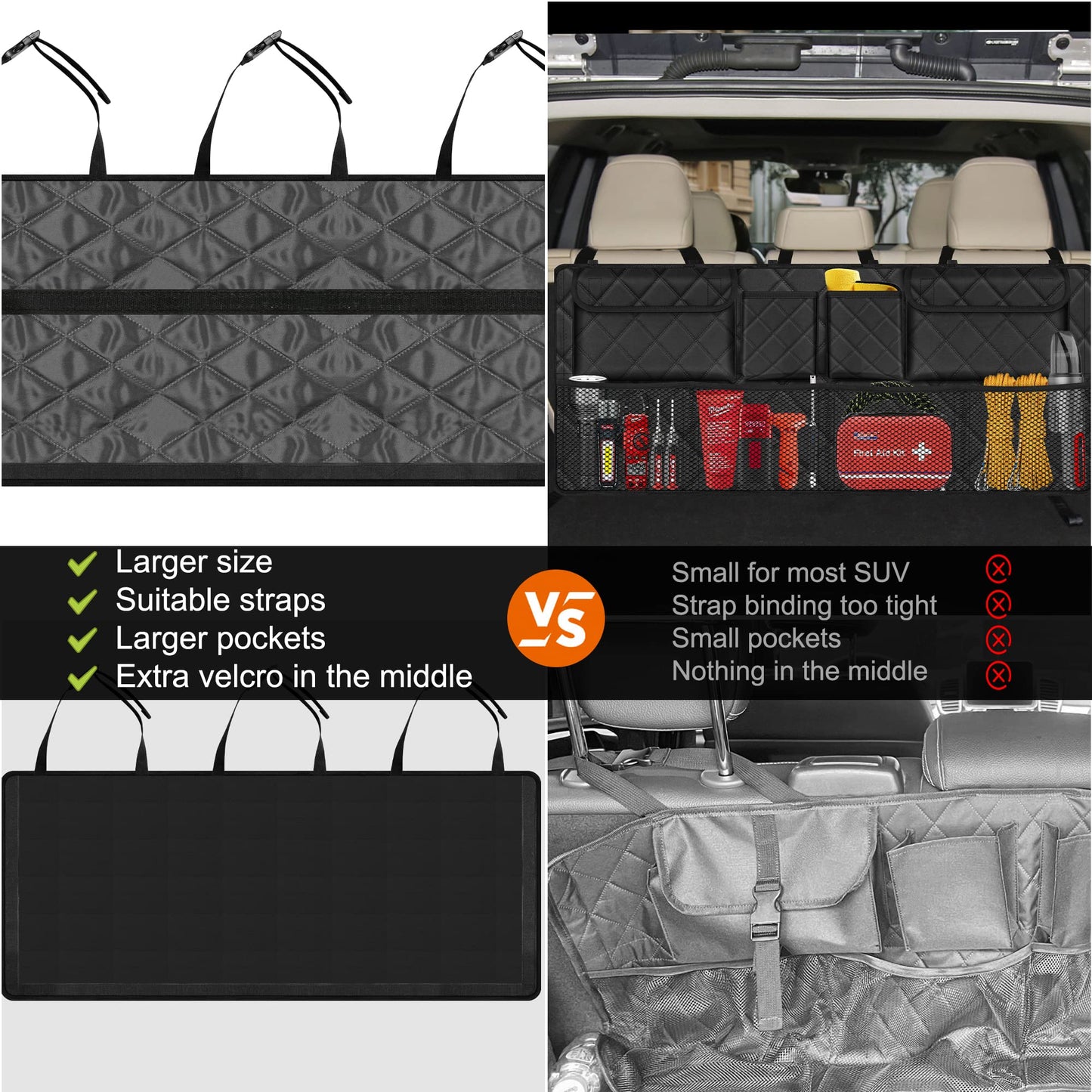 Femuar Car Trunk Organizer, Large Capacity Backseat Trunk Organizer (42"*18"), Collapsible Car