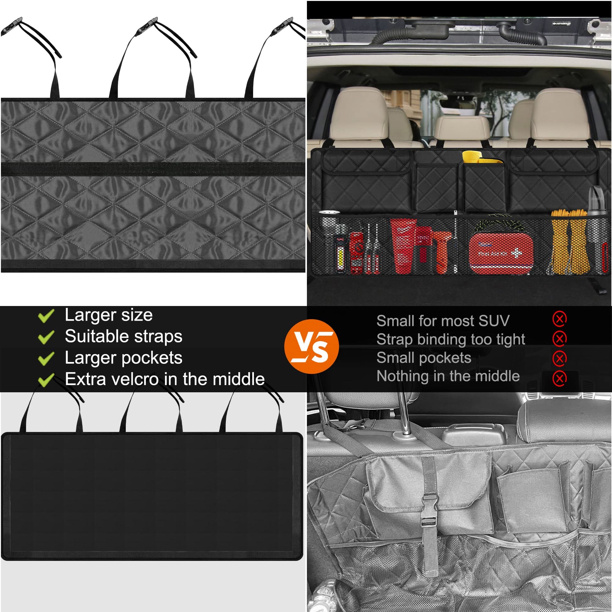 Femuar Car Trunk Organizer, Large Capacity Backseat Trunk Organizer (42"*18"), Collapsible Car