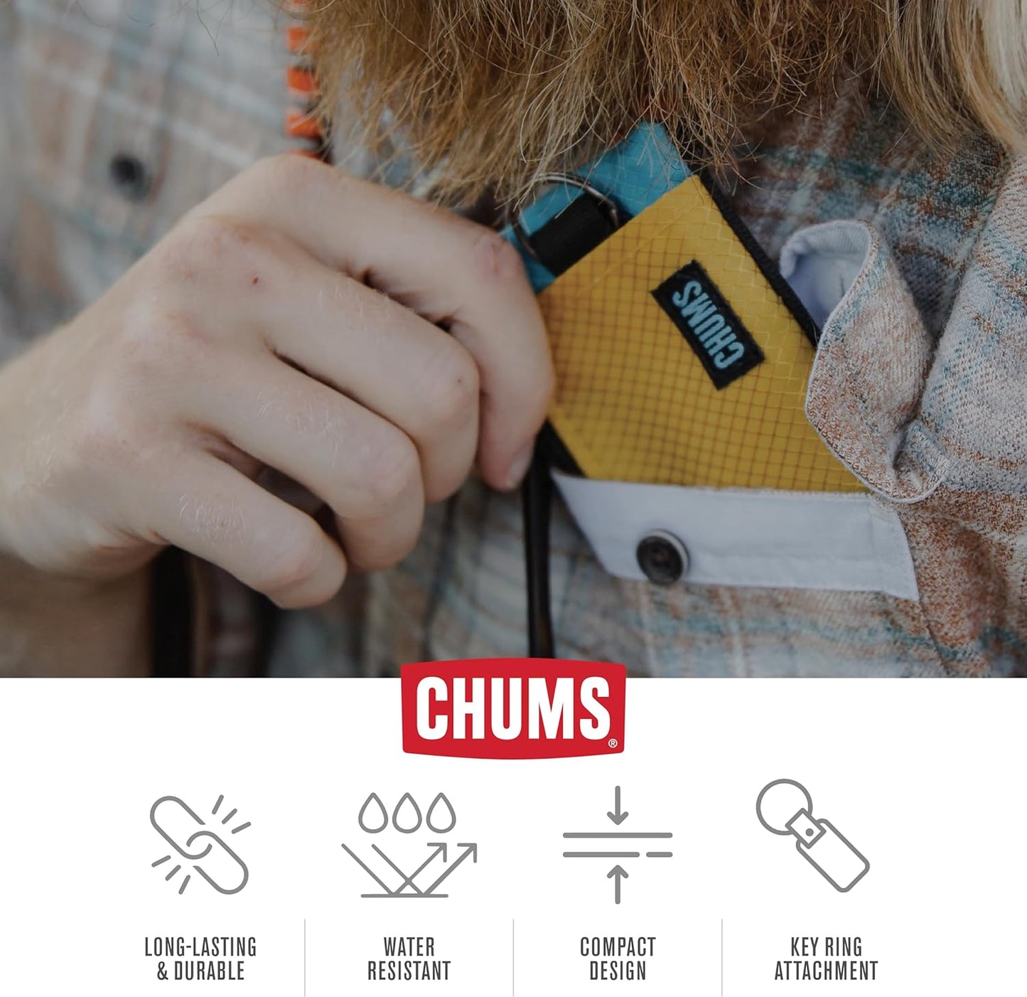 Chums Surfshorts Wallet - Lightweight Slim Wallet w/ RFID Blocking Card - Zippered, Minimalist Wallet w/Key Ring - Patterns